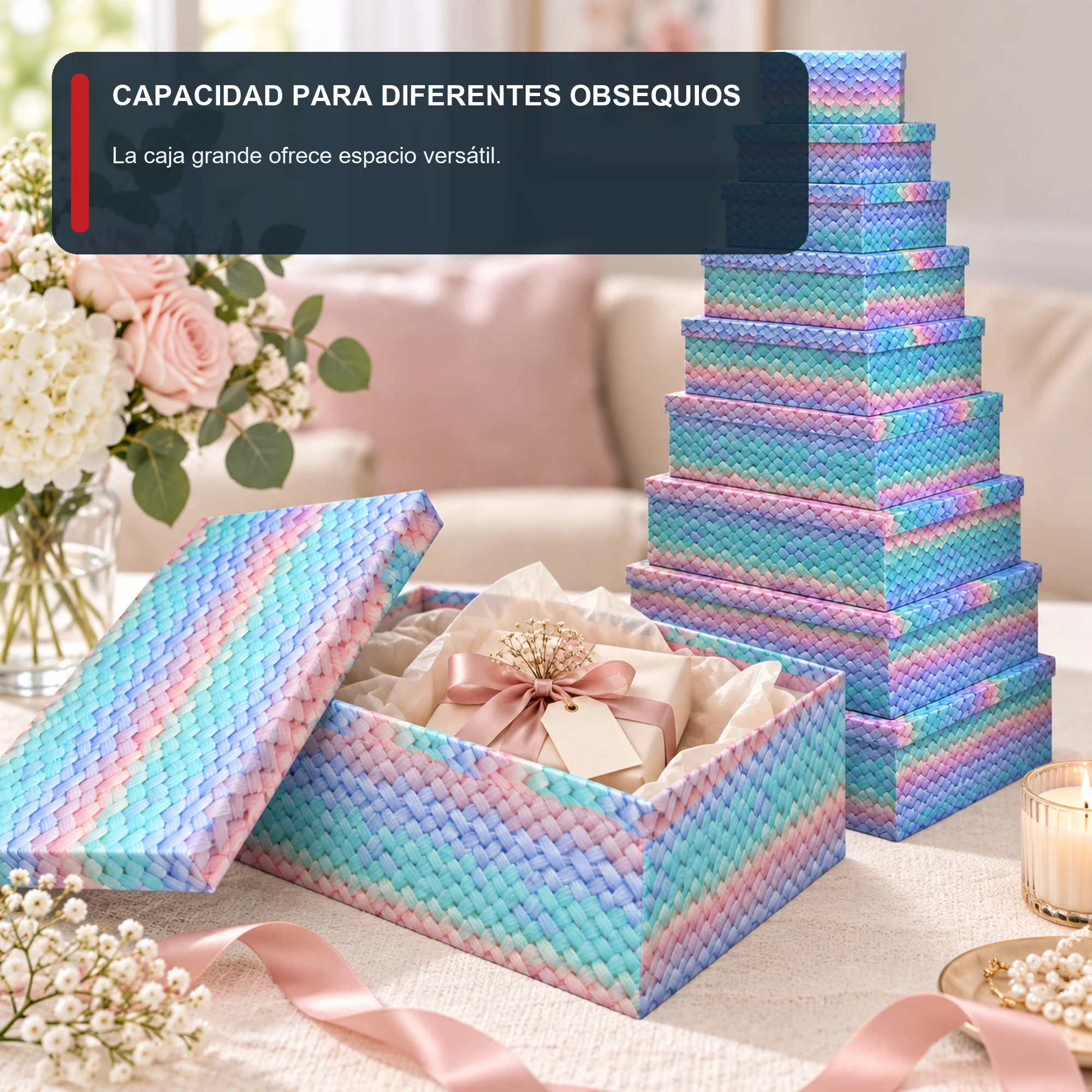 Juego de 10 Cajas de Regalo Juego Rectangular Con Efecto Tejido Pastel, Tamaños Surtidos