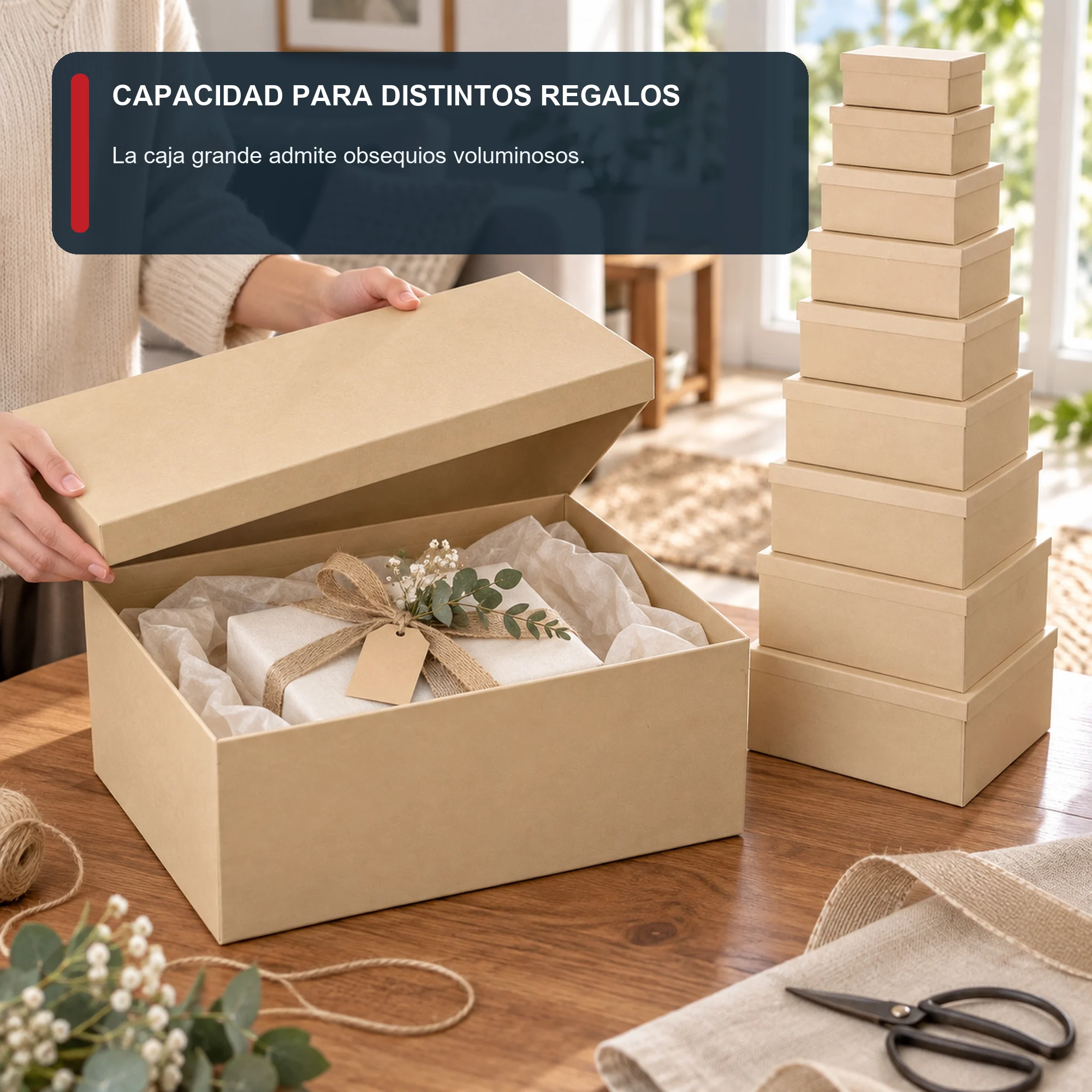 Juego de 10 Cajas de Regalo Juego Rectangular Kraft Natural, Tamaños Surtidos