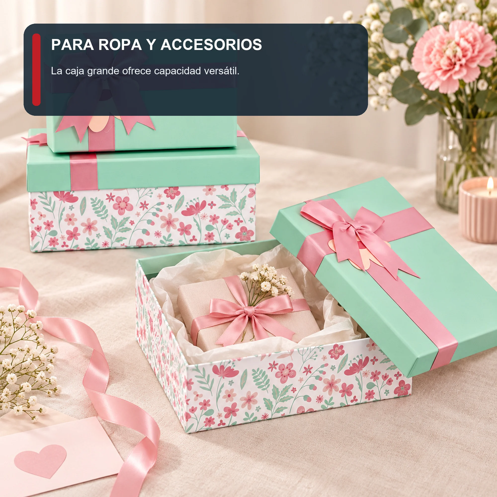 Juego de 3 Cajas de Regalo Juego De Cajas Florales Color Menta, Tres Tamaños