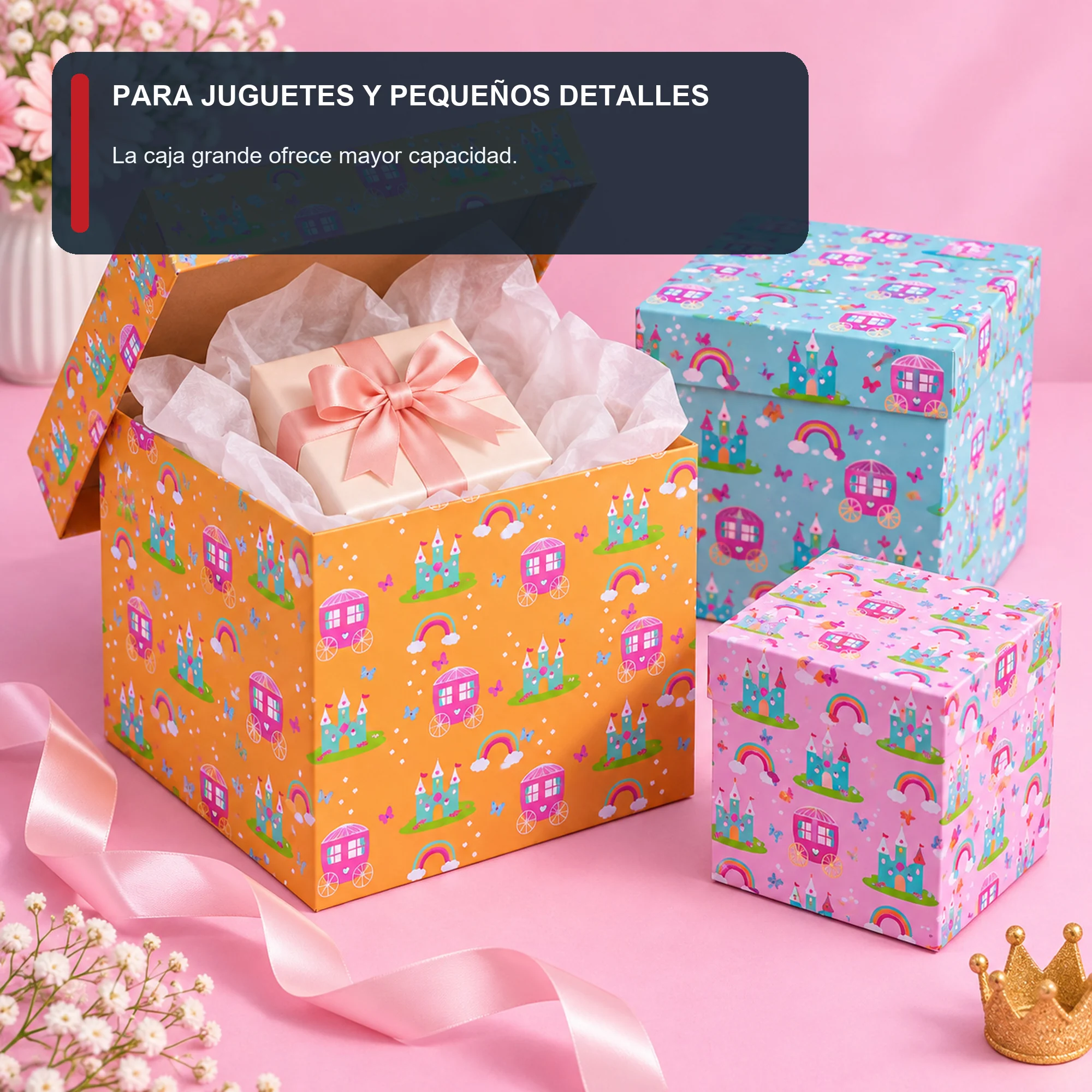 Juego de 3 Cajas de Regalo Juego De Cajas Infantiles De Princesas, Tres Tamaños