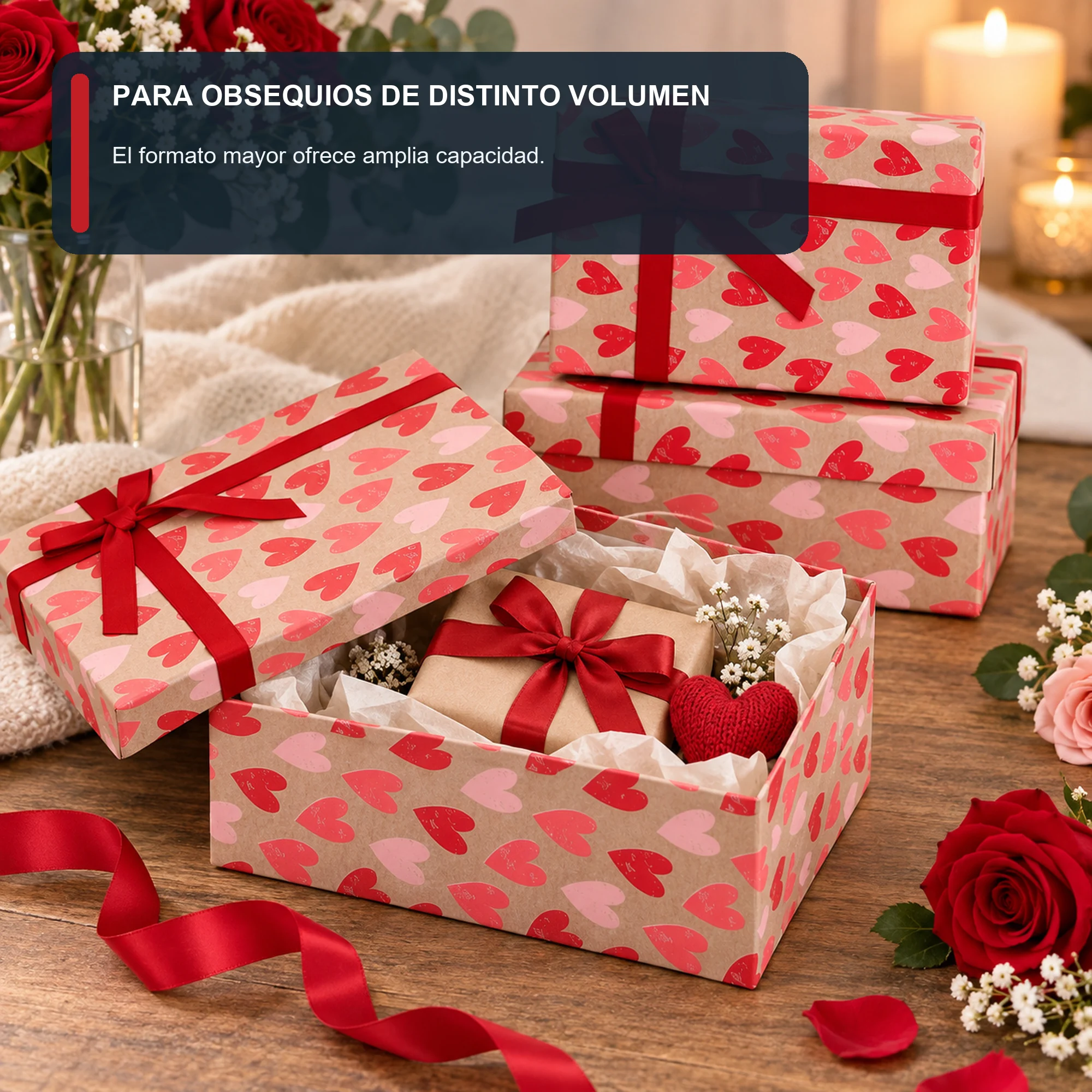 Juego de 3 Cajas de Regalo Juego De Cajas Kraft Con Corazones, Tres Tamaños