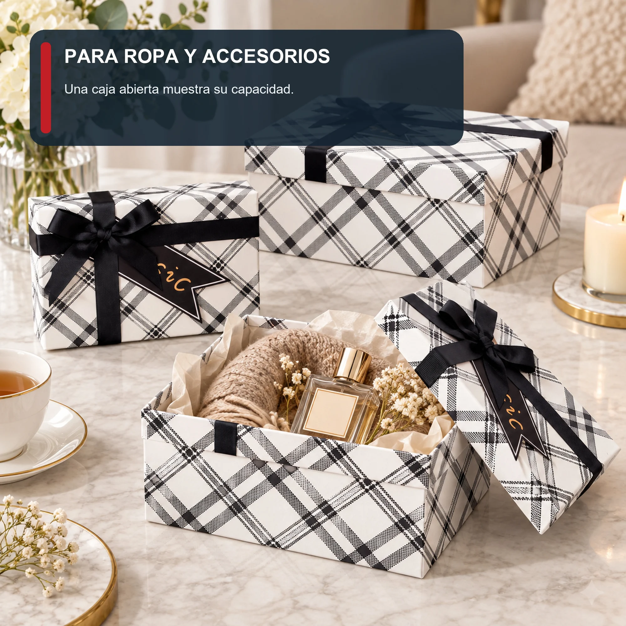 Juego de 3 Cajas de Regalo Juego Rectangular De Tartán, Tres Tamaños