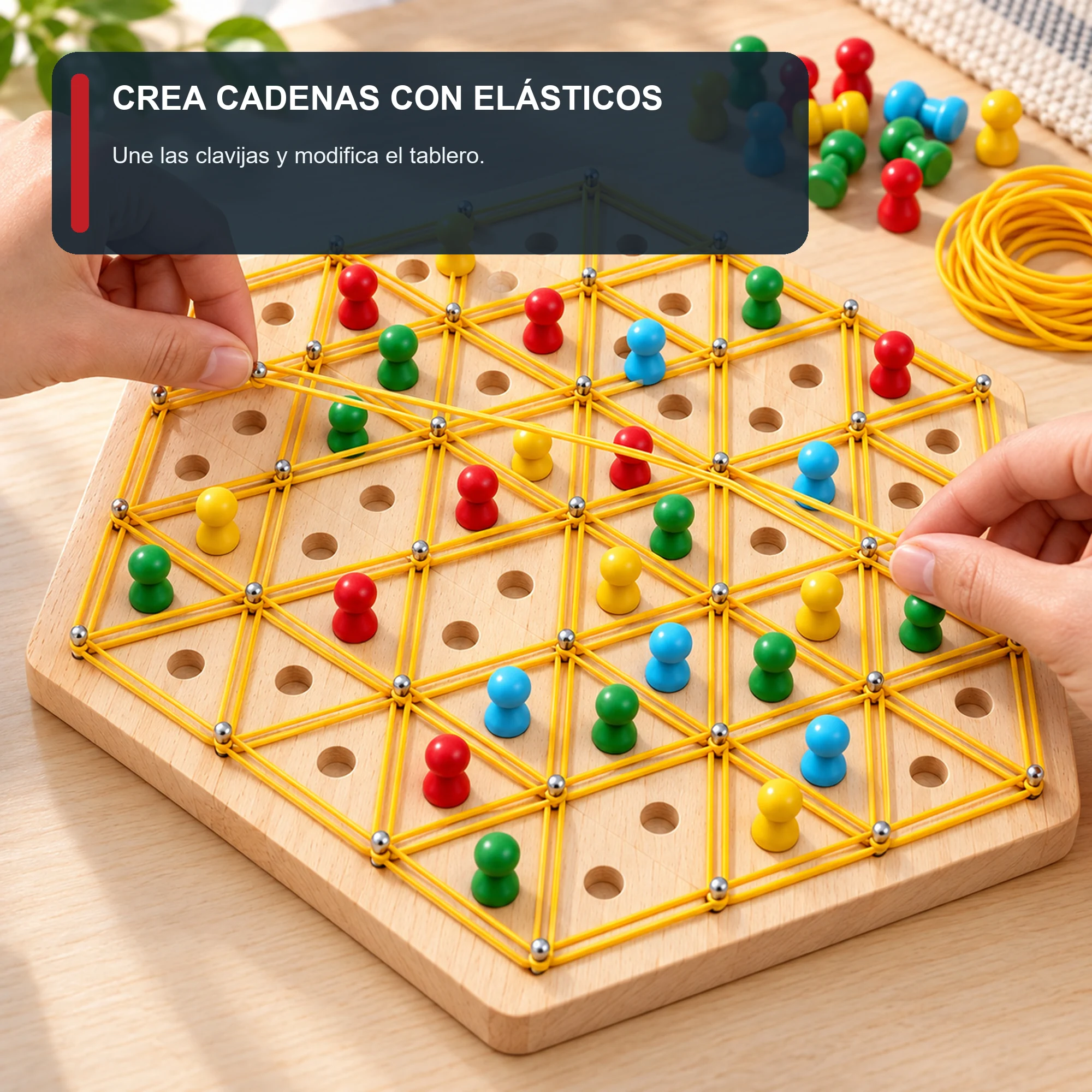 Juego Chain Chess de Madera con Elásticos, 2–4 Jugadores