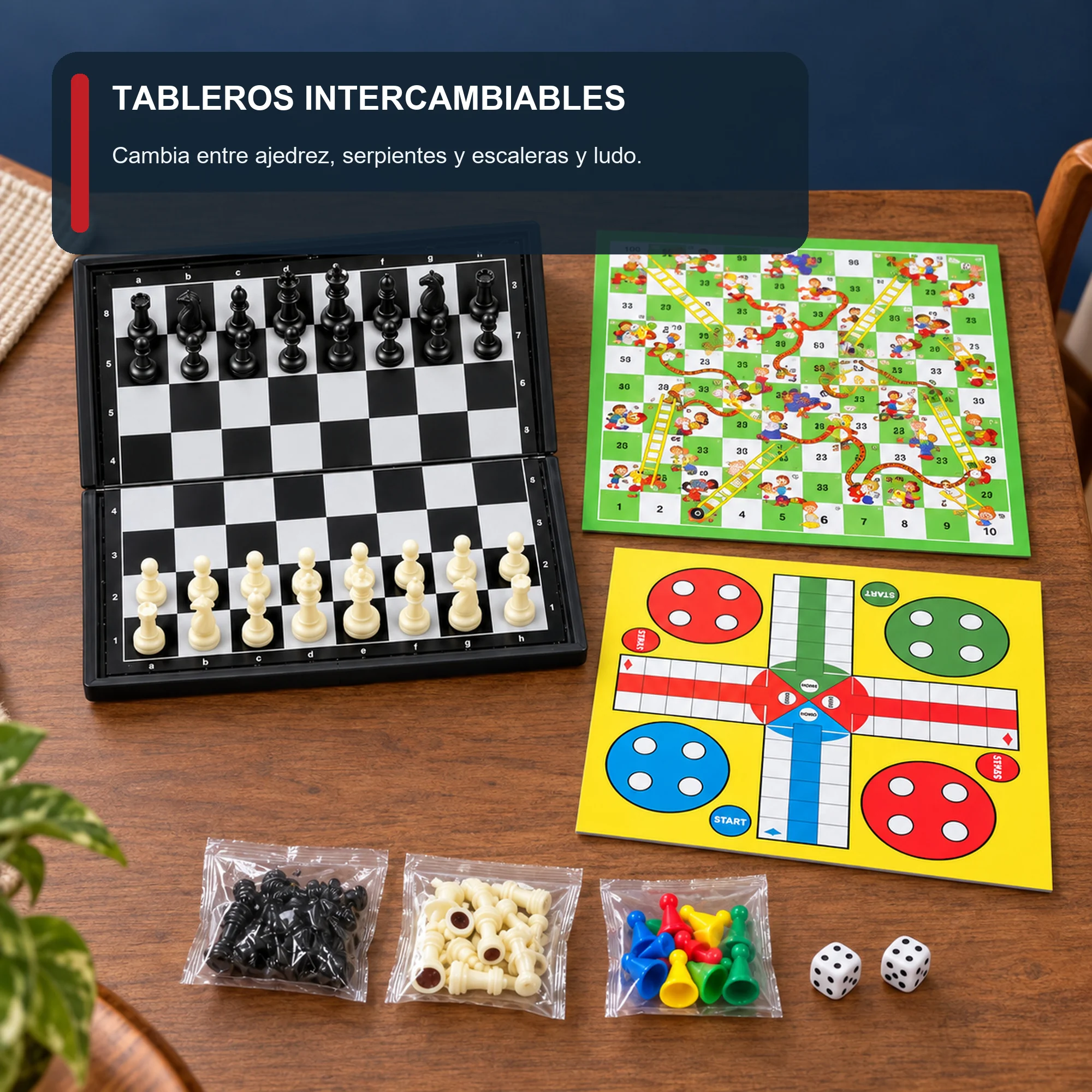 Juego de Mesa 3 en 1 con Tablero Plegable, 24 × 24 cm