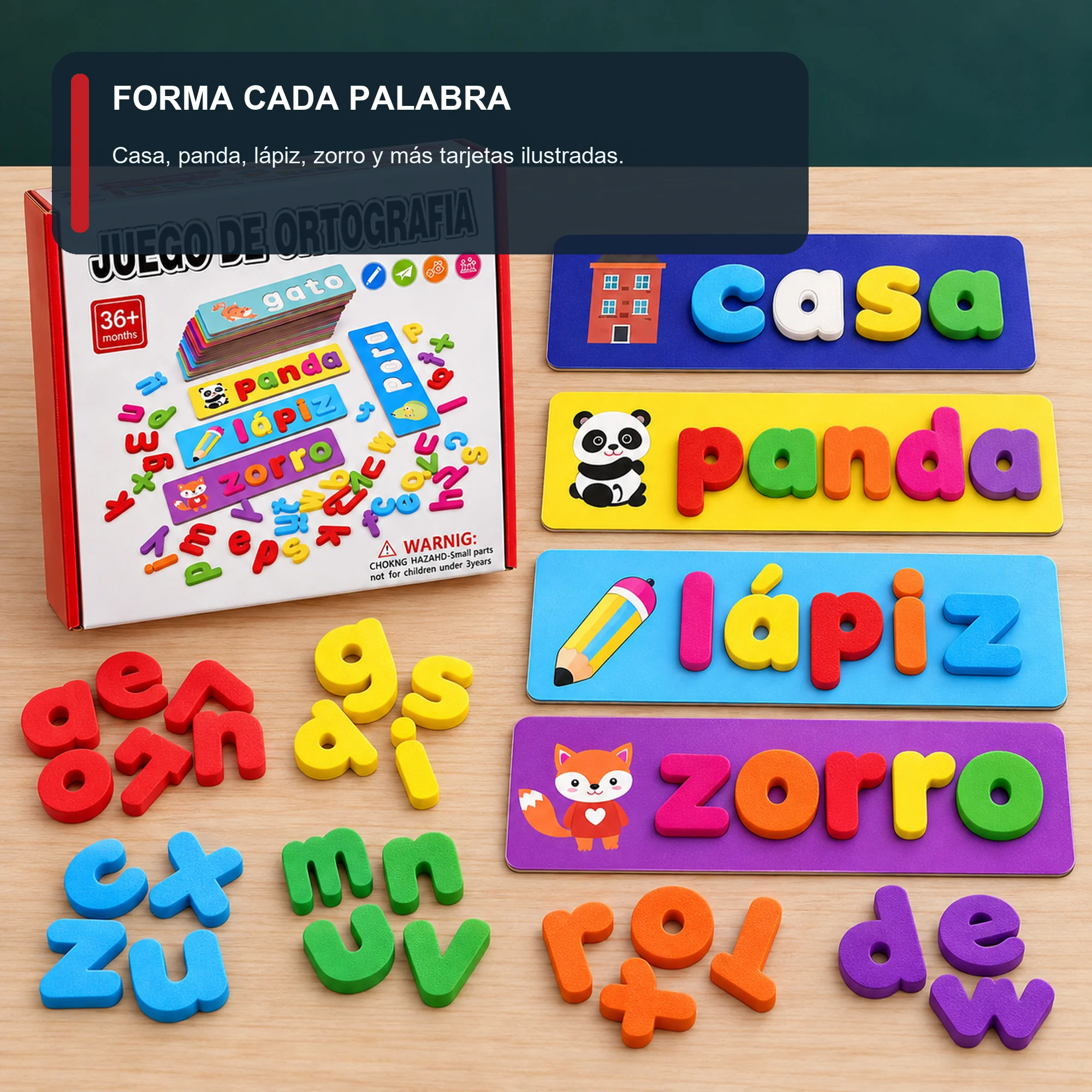 Juego de Ortografía en Español con Tarjetas y Letras EVA, 3+ años