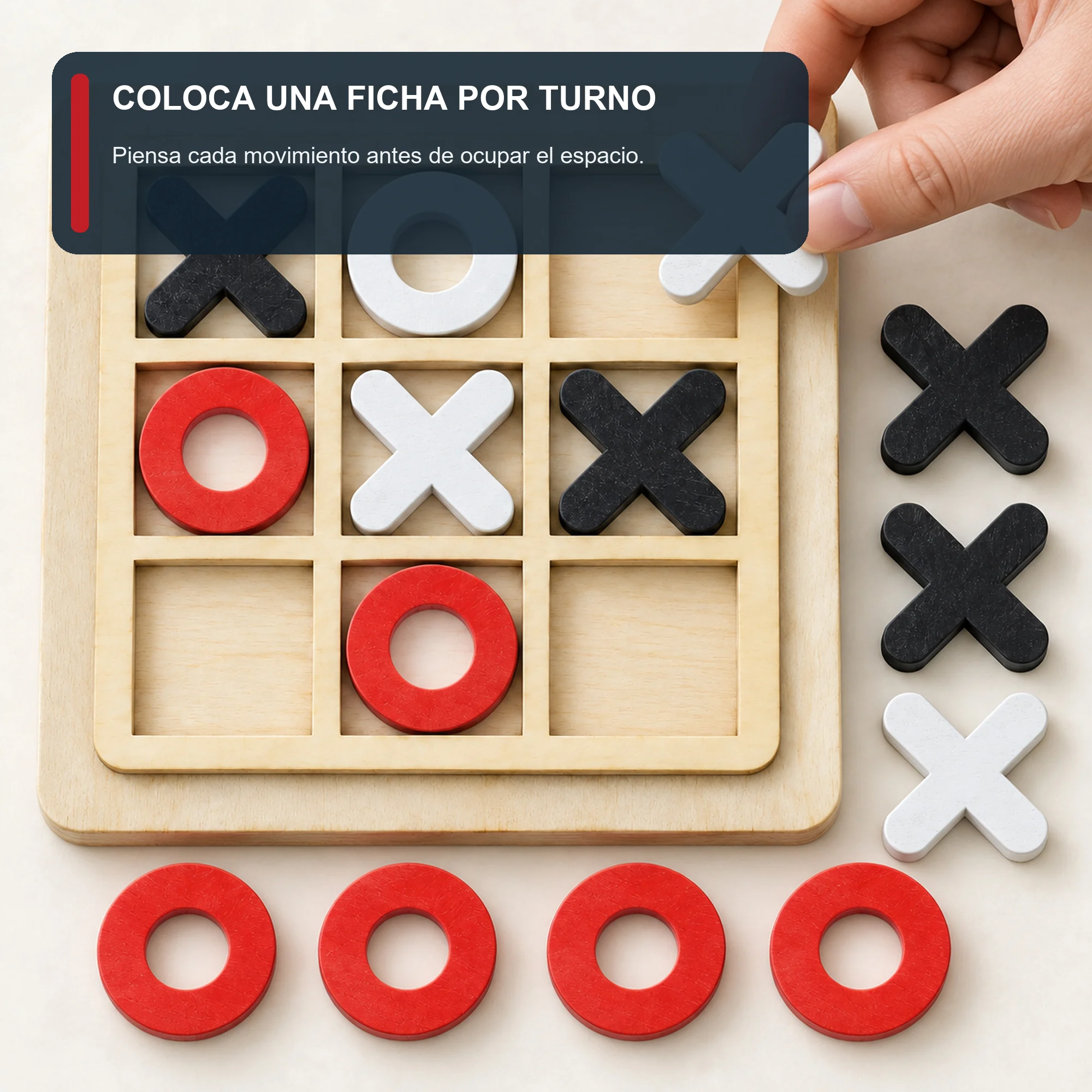 Juego Tres en Raya de Madera, 14,5 × 14,5 cm