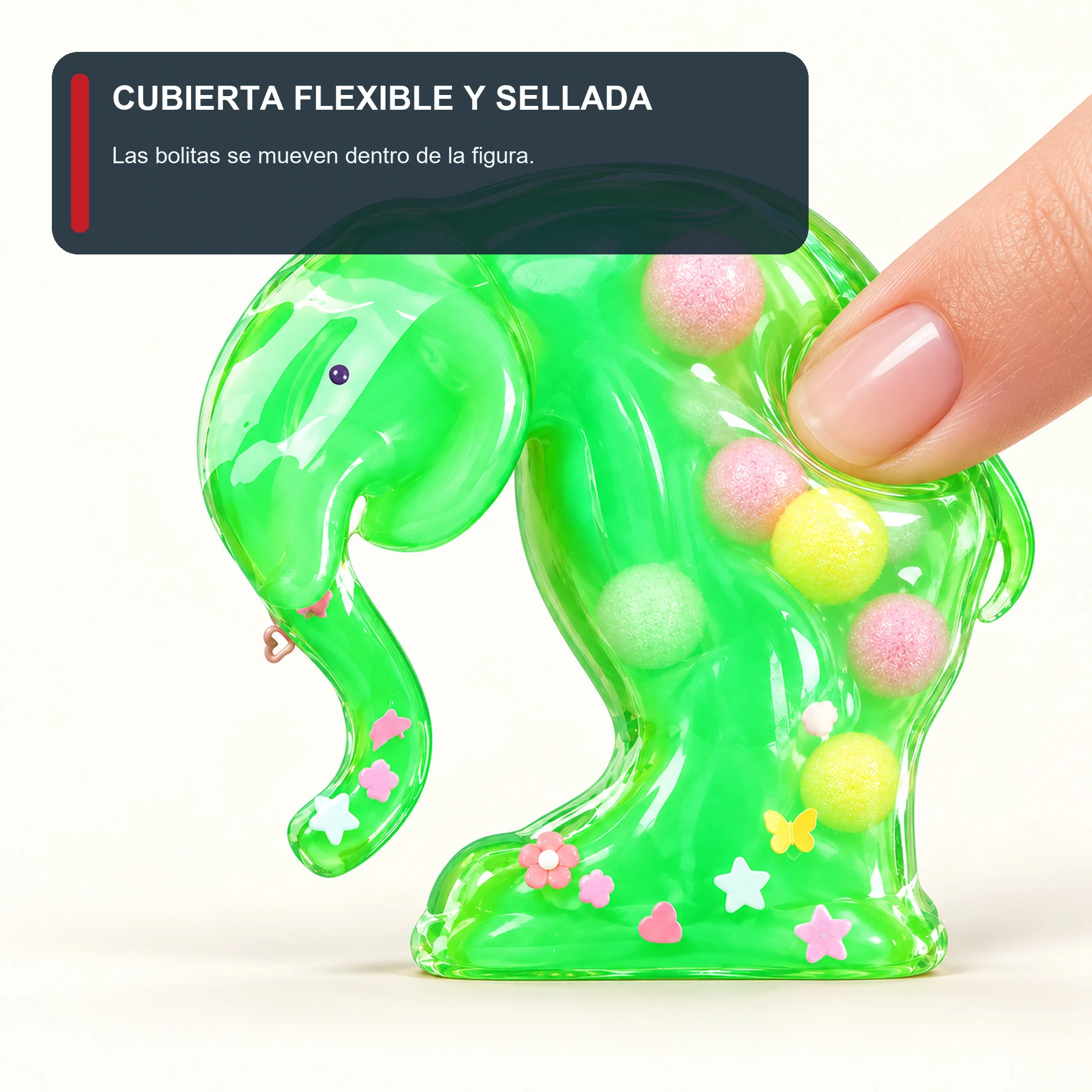 Juguete Antiestrés Elefante Verde, Empaque 13 × 12,5 cm