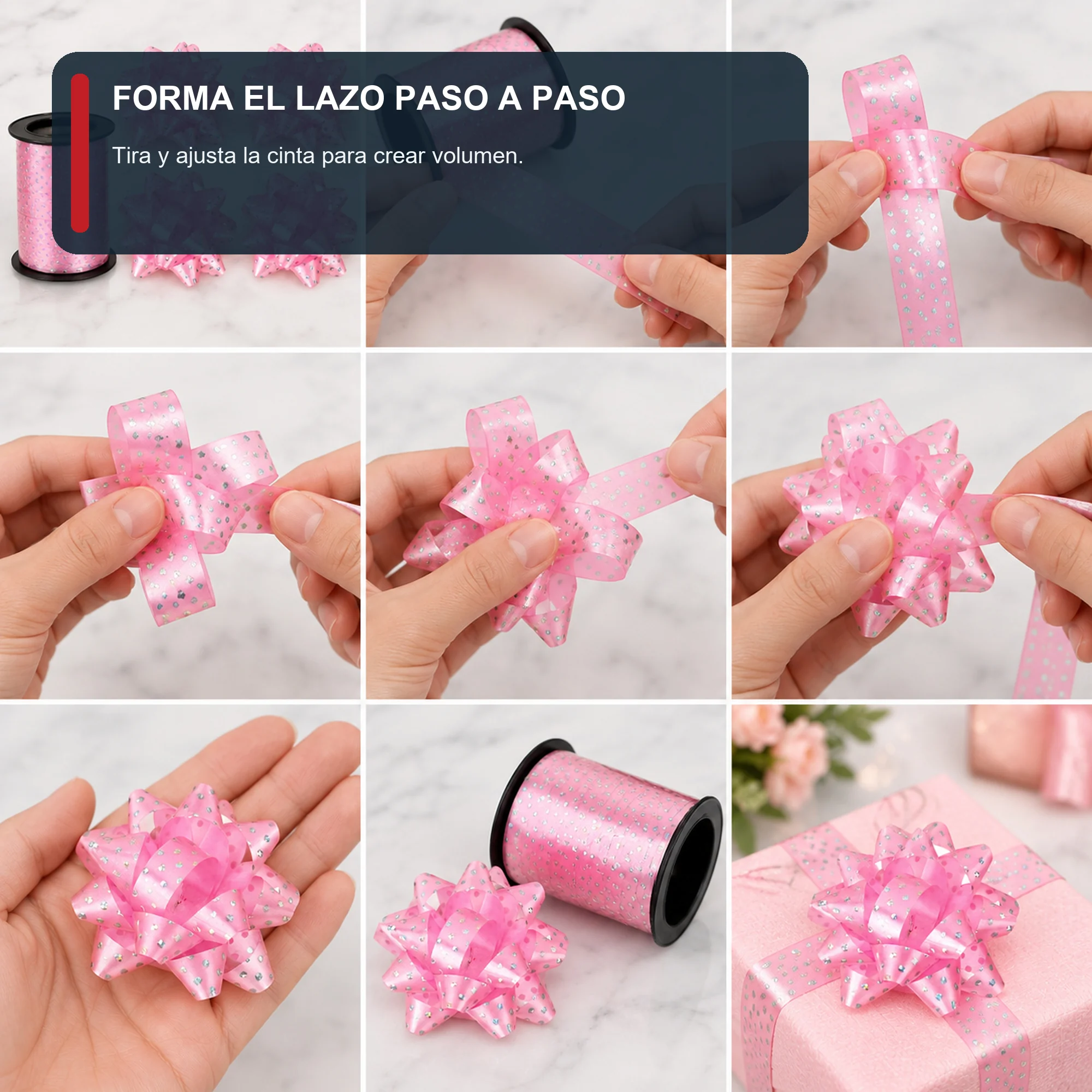Kit de 4 Lazos de Malla con Rollo de Cinta, Lazos de 5 cm, Color Surtido