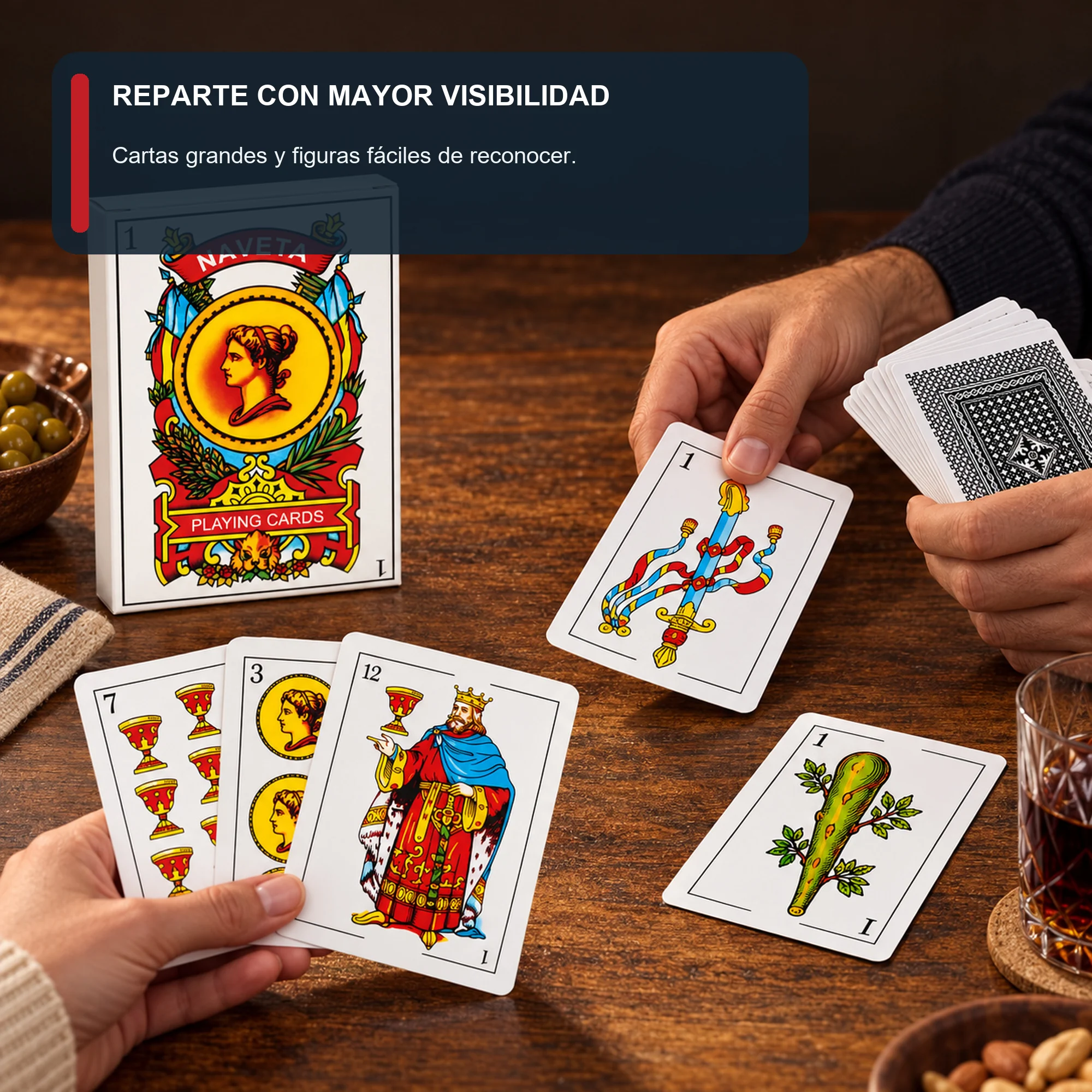 Mazo de Naipes Españoles Jumbo Naveta, 8,5 × 12,2 cm