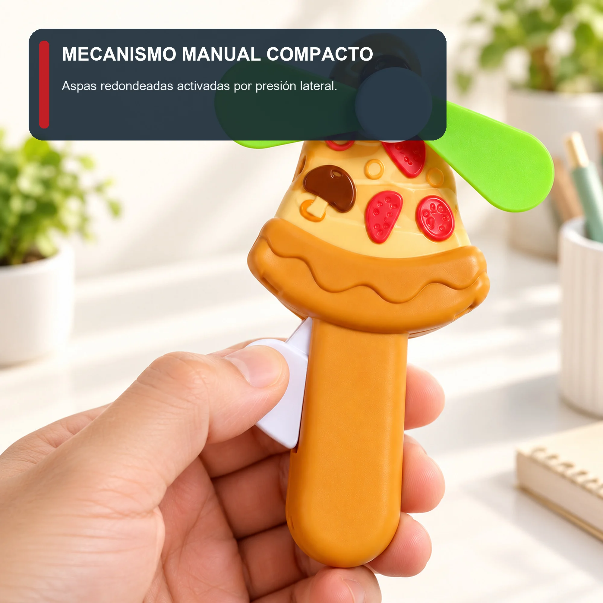 Mini Ventilador Manual Pizza, 14 × 6 cm, Color Surtido