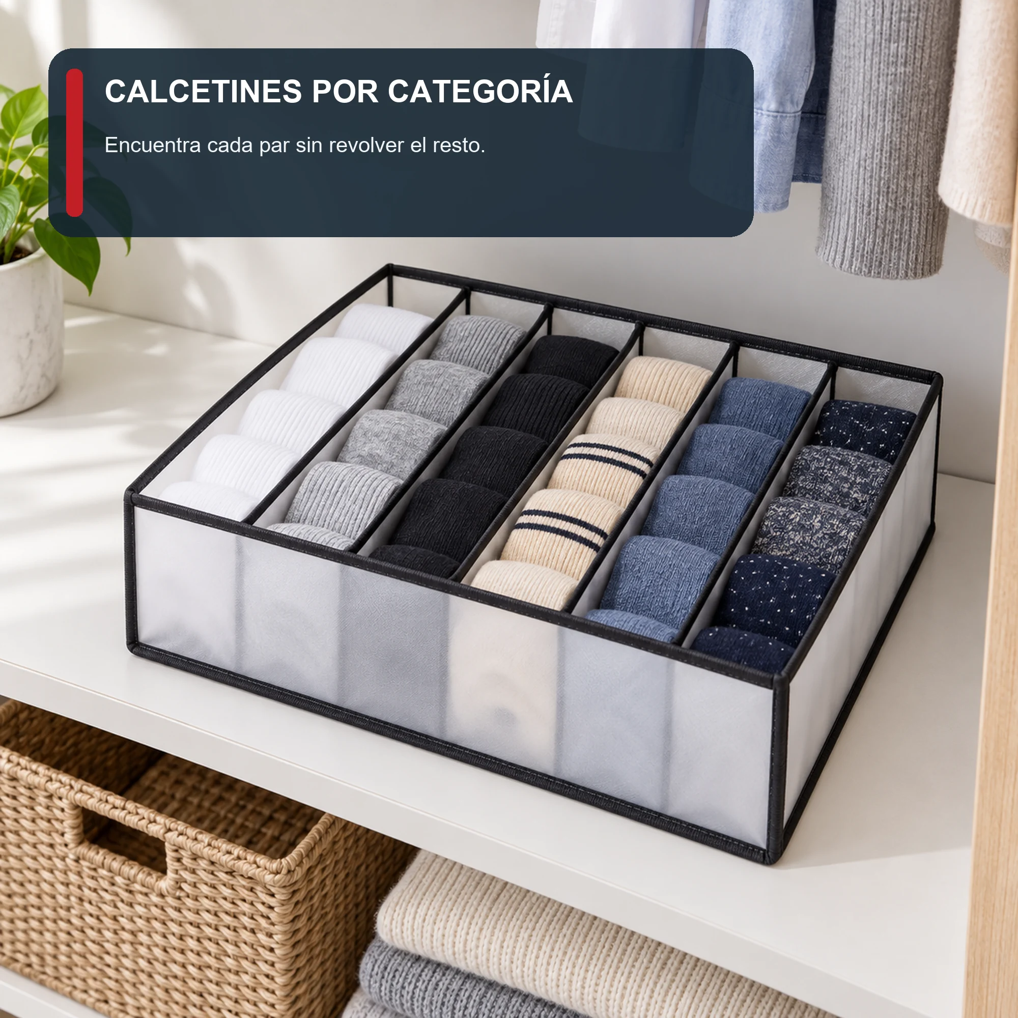 Organizador de Cajón de 6 Compartimentos de PEVA y PP, 32 × 32 × 12 cm, 1 Unidad