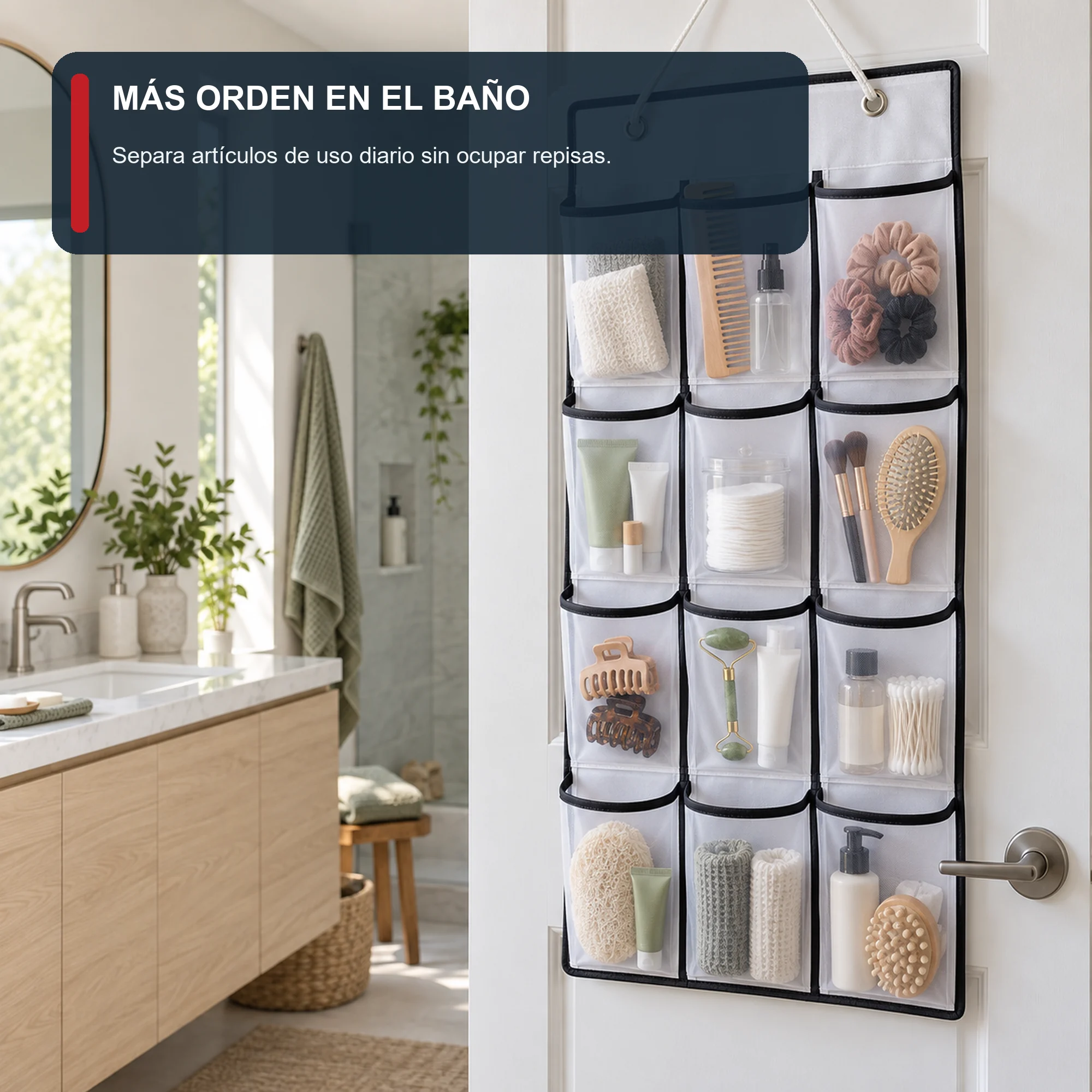 Organizador Colgante de 12 Bolsillos de PEVA y PP, 40 × 90 cm, 1 Unidad
