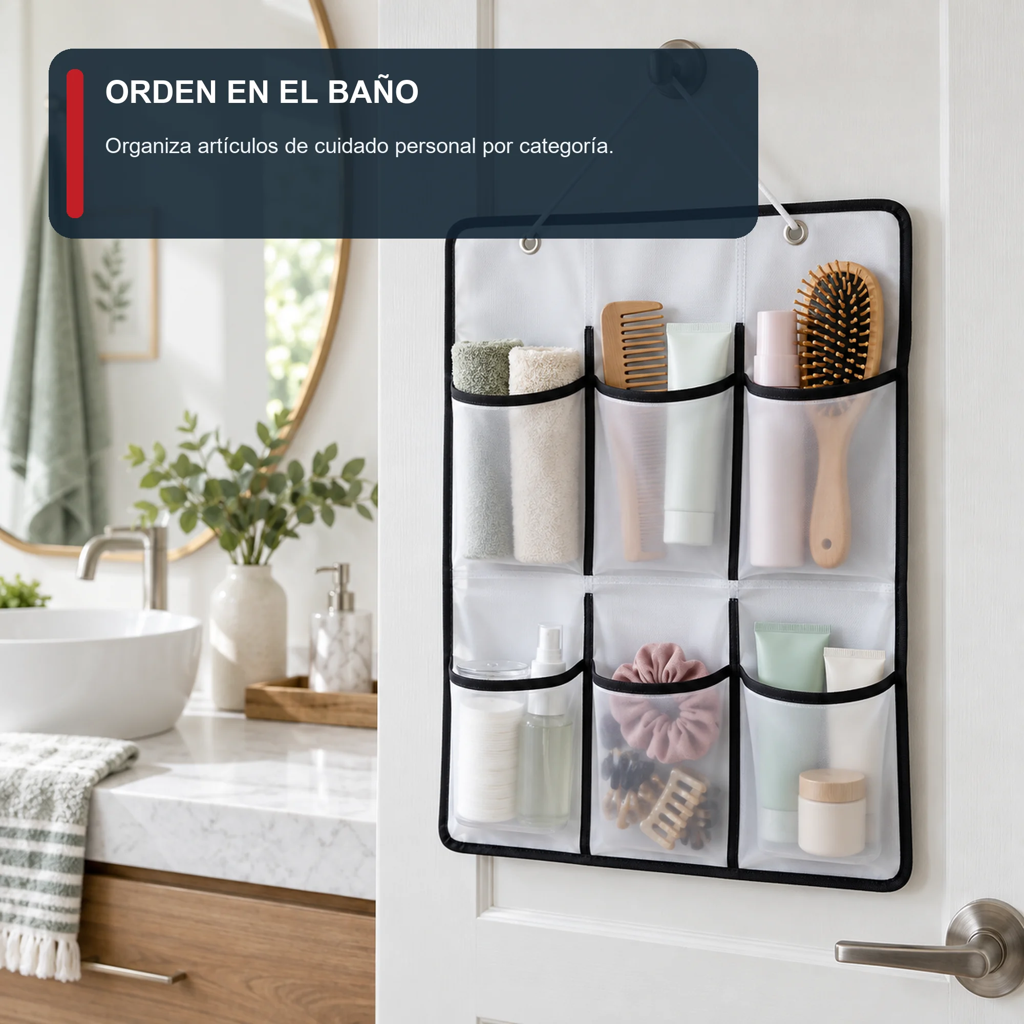 Organizador Colgante de 6 Bolsillos de PEVA y PP, 36 × 59 cm, 1 Unidad