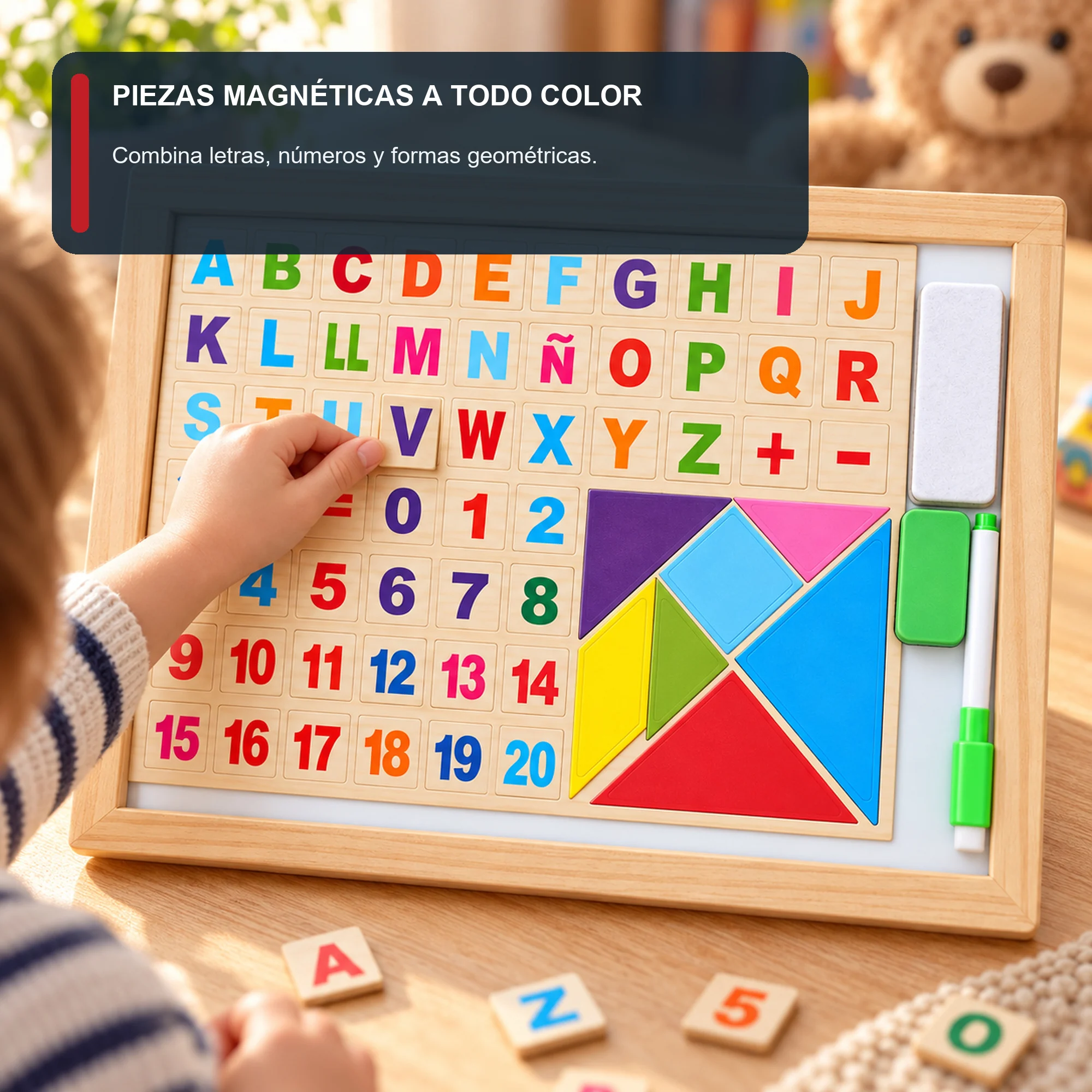Pizarra Magnética Educativa en Español con Tangram, 60 Piezas, 37 × 27 cm