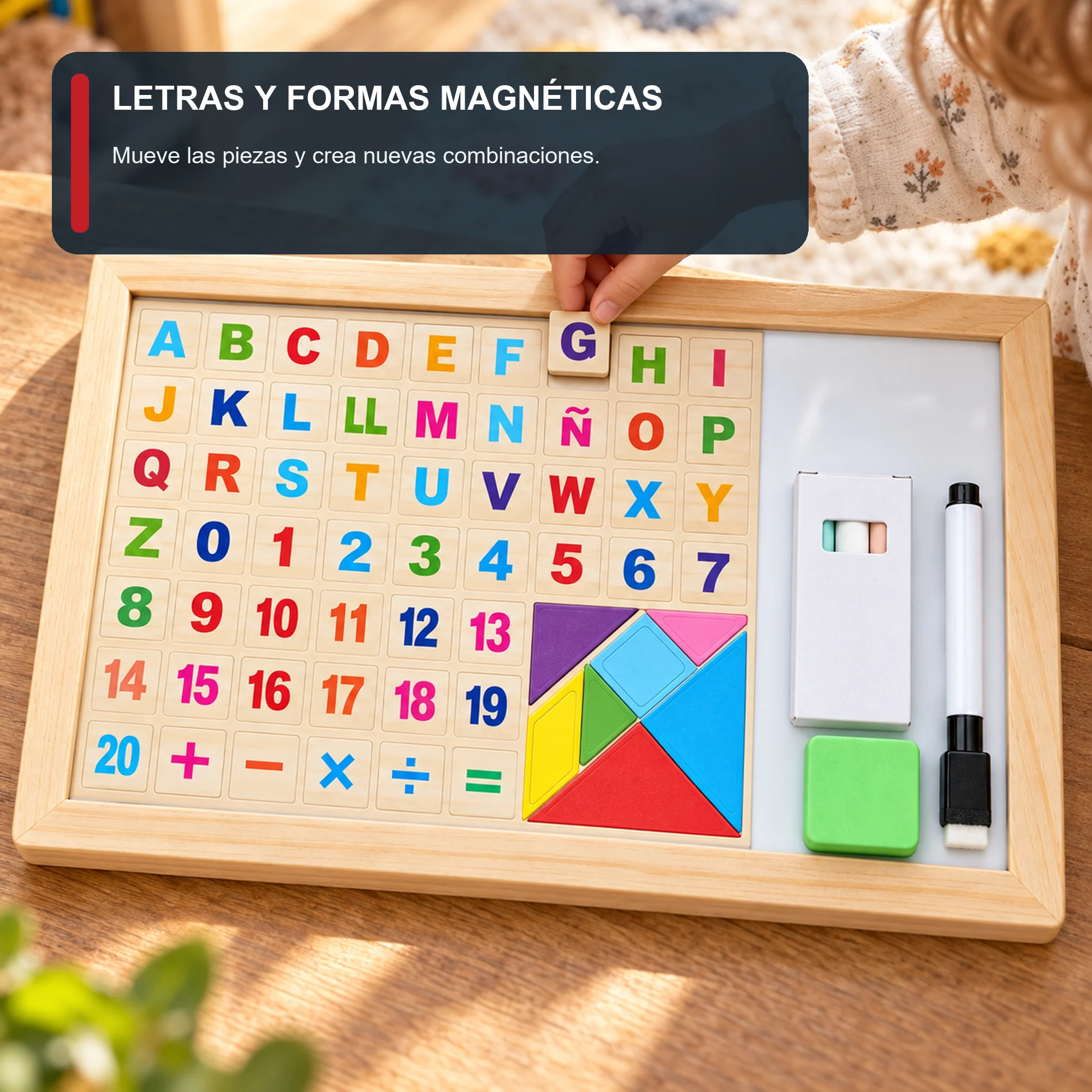 Pizarra Magnética Educativa en Español con Tangram, 72 Piezas, 33 × 22 cm