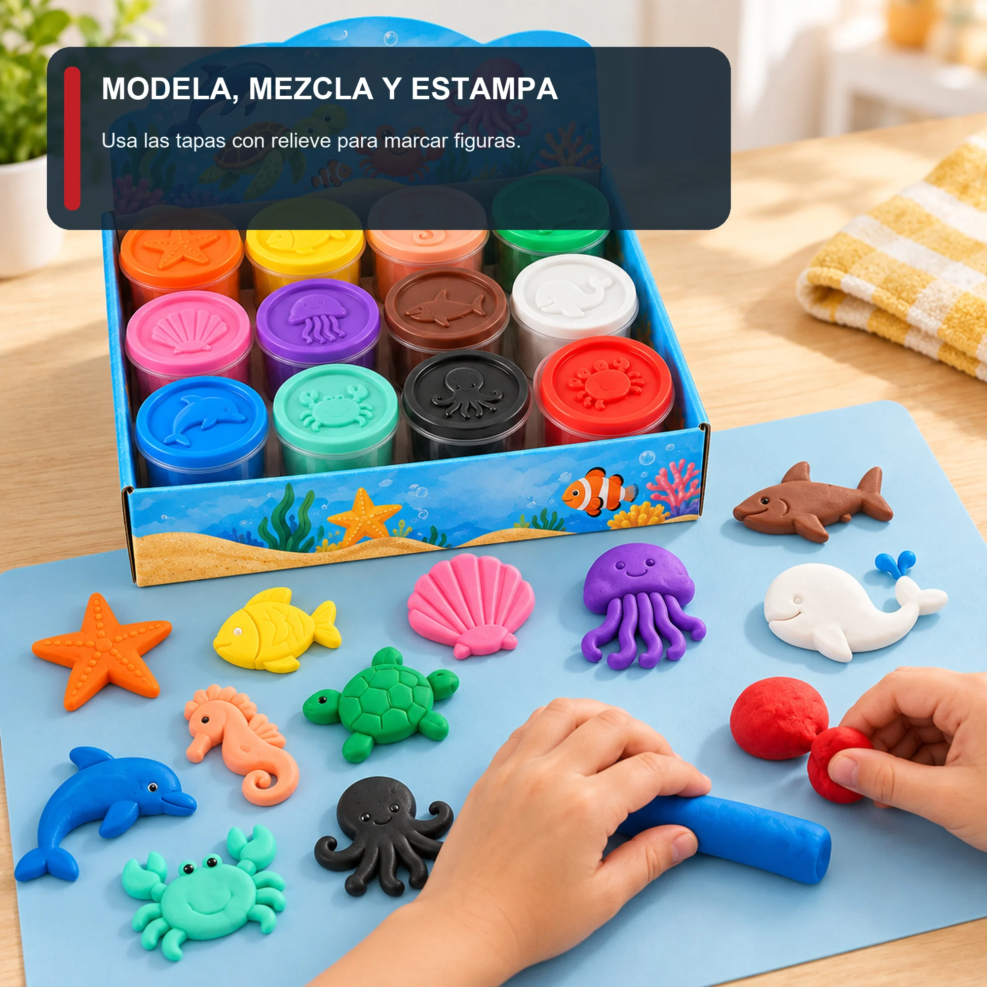 Set de Plasticina en 12 Vasos con Moldes, 12 Colores