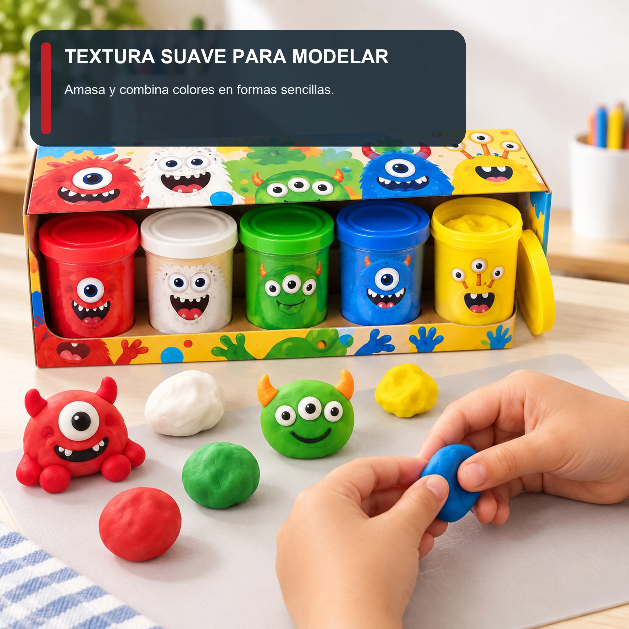 Set de Plasticina en 5 Vasos Grandes, 5 Colores