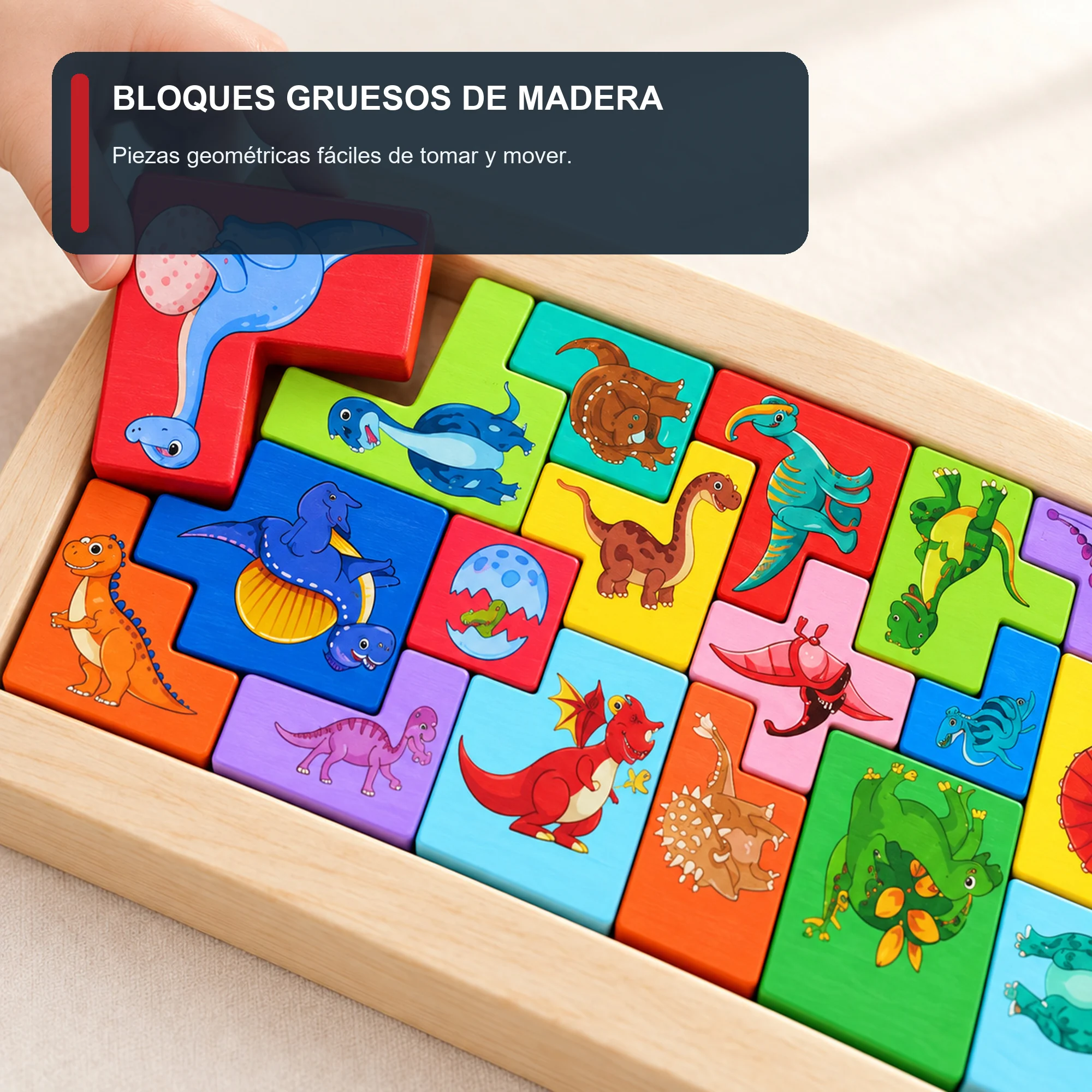 Puzzle de Bloques de Madera Ilustrado, 30 × 15 cm, Diseño Surtido