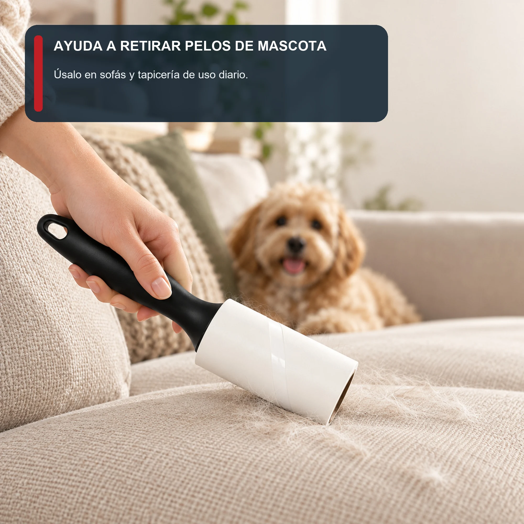 Rodillo Quitapelusas Adhesivo con Mango Ergonómico, 22 cm