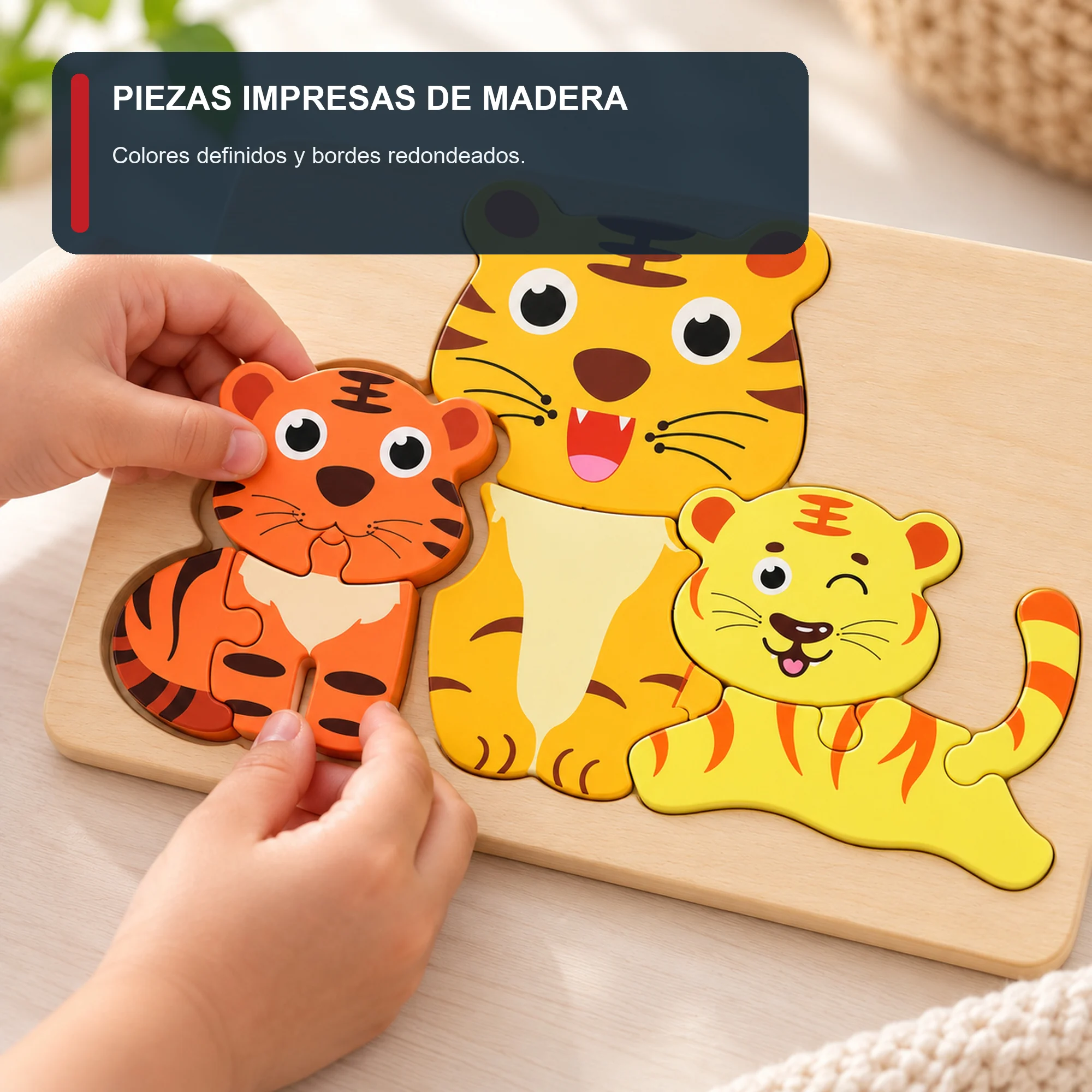 Rompecabezas de Familias de Animales, Madera 22 × 15 cm, Diseño Surtido