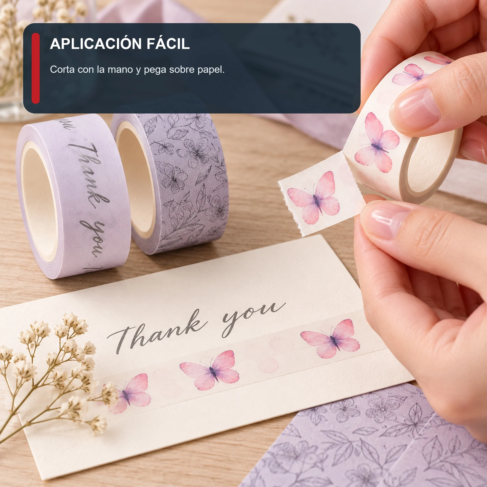 Set de 3 Cintas Washi Lila Con Mariposas, 1,5 cm × 2 m por Rollo