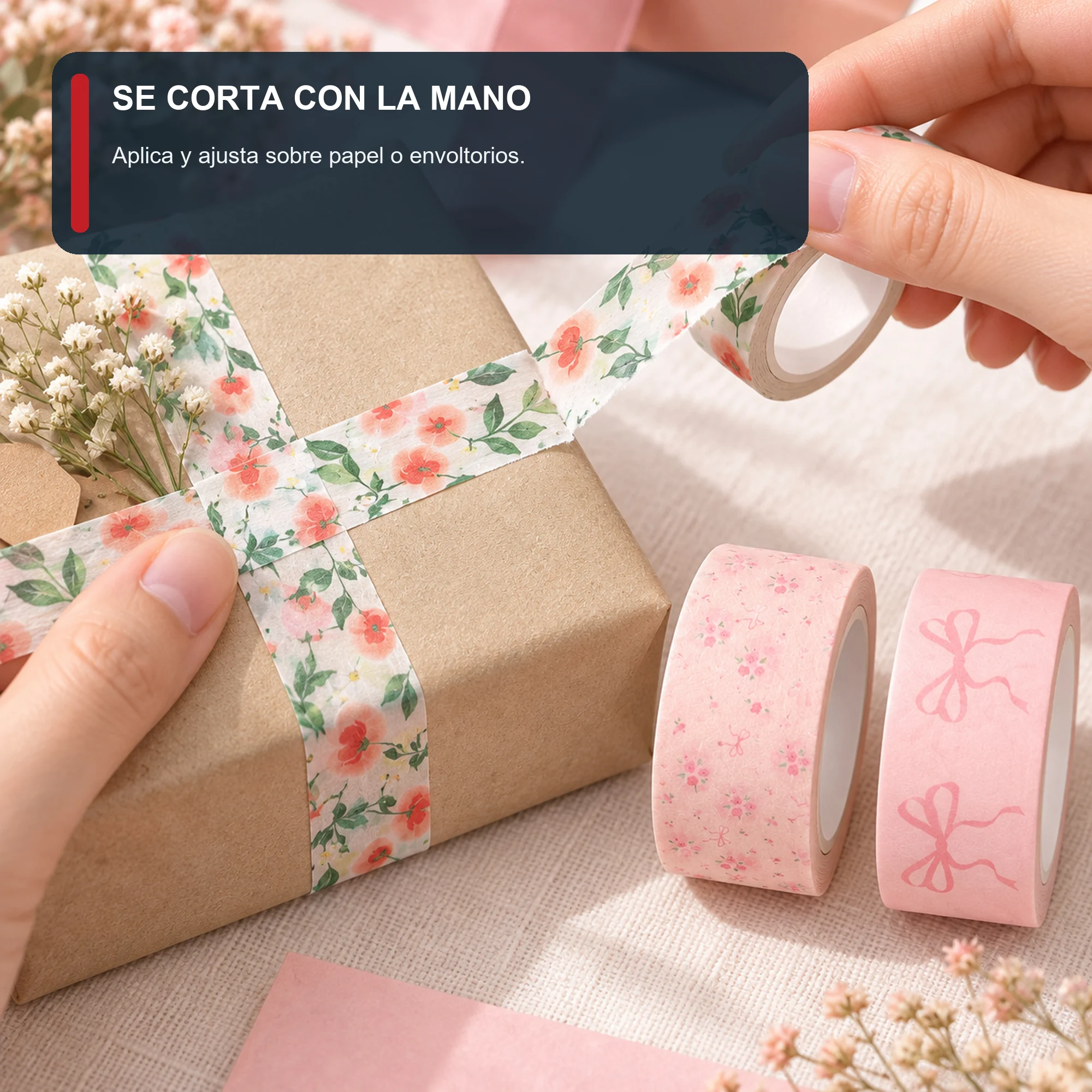 Set de 3 Cintas Washi Rosadas Florales, 1,5 cm × 2 m por Rollo