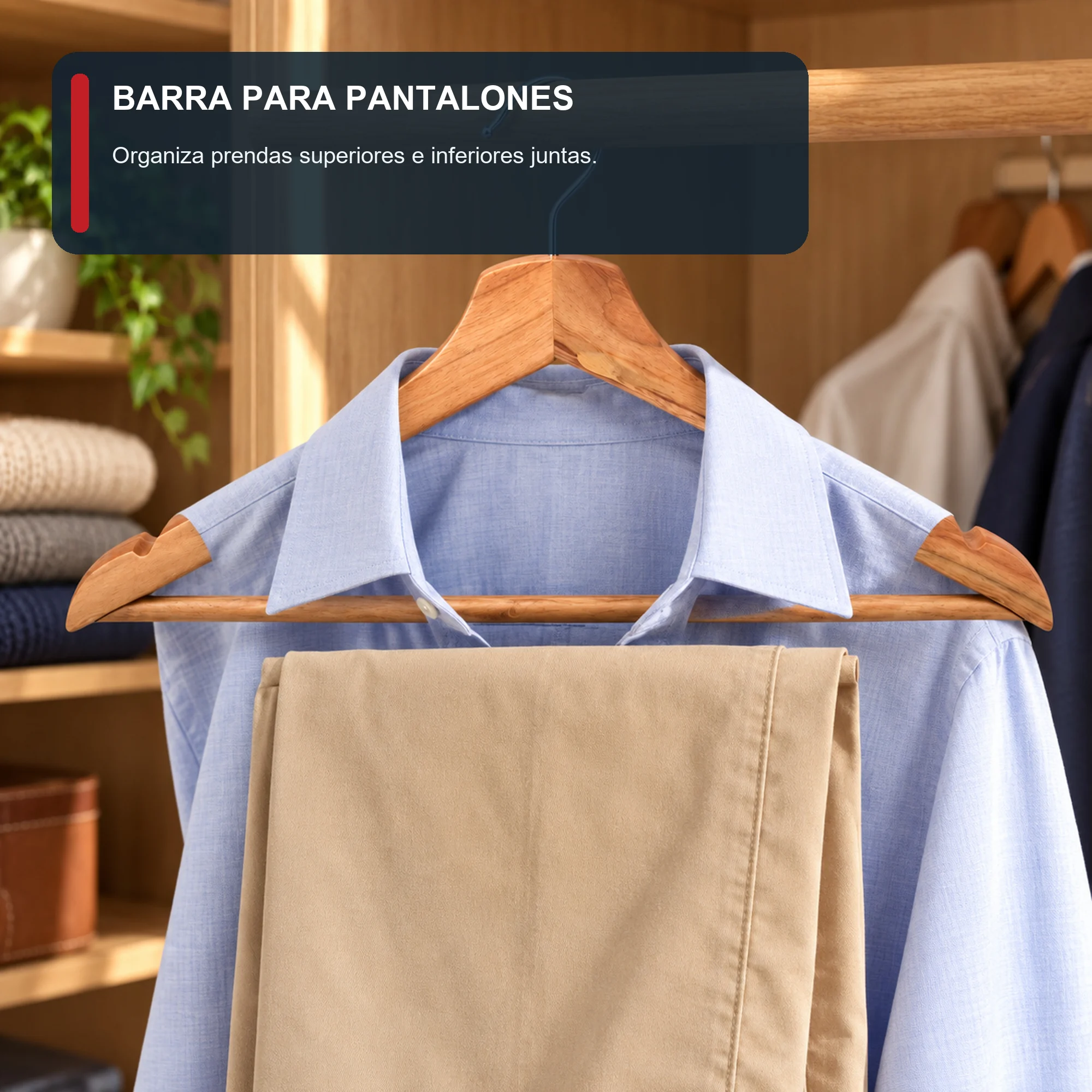 Set de 3 Colgadores de Madera con Barra para Pantalones, 43 cm