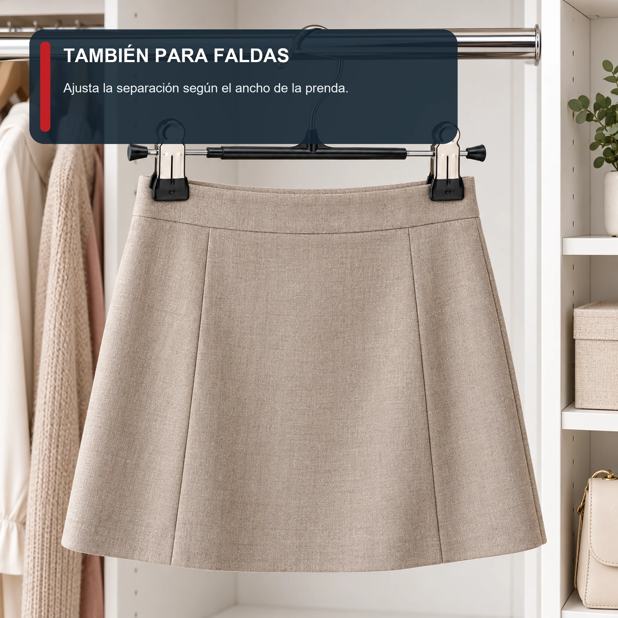 Set de 3 Colgadores con Pinzas Ajustables para Pantalón y Falda, 30 cm
