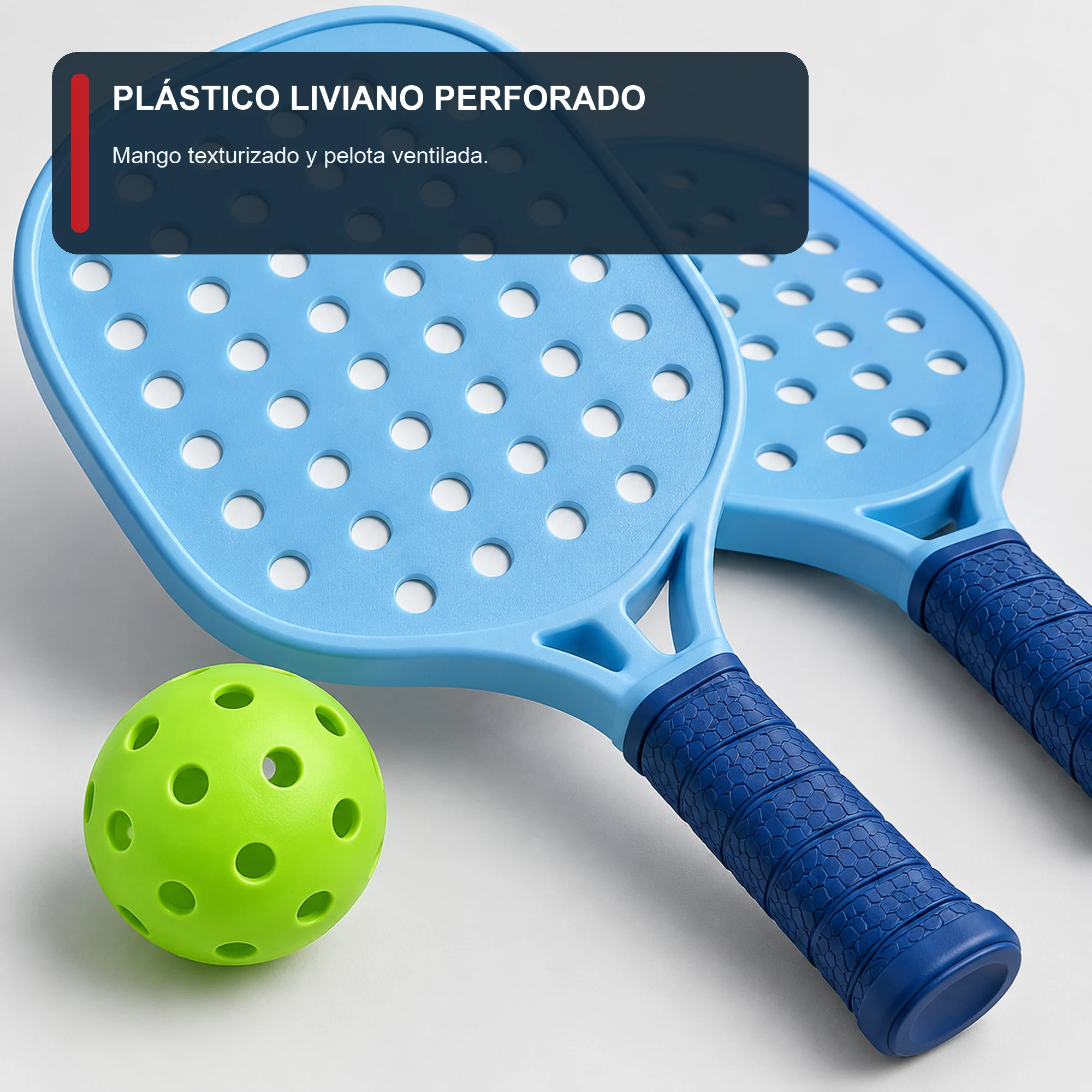 Set de Paletas Perforadas Azules con Pelota, 38 cm
