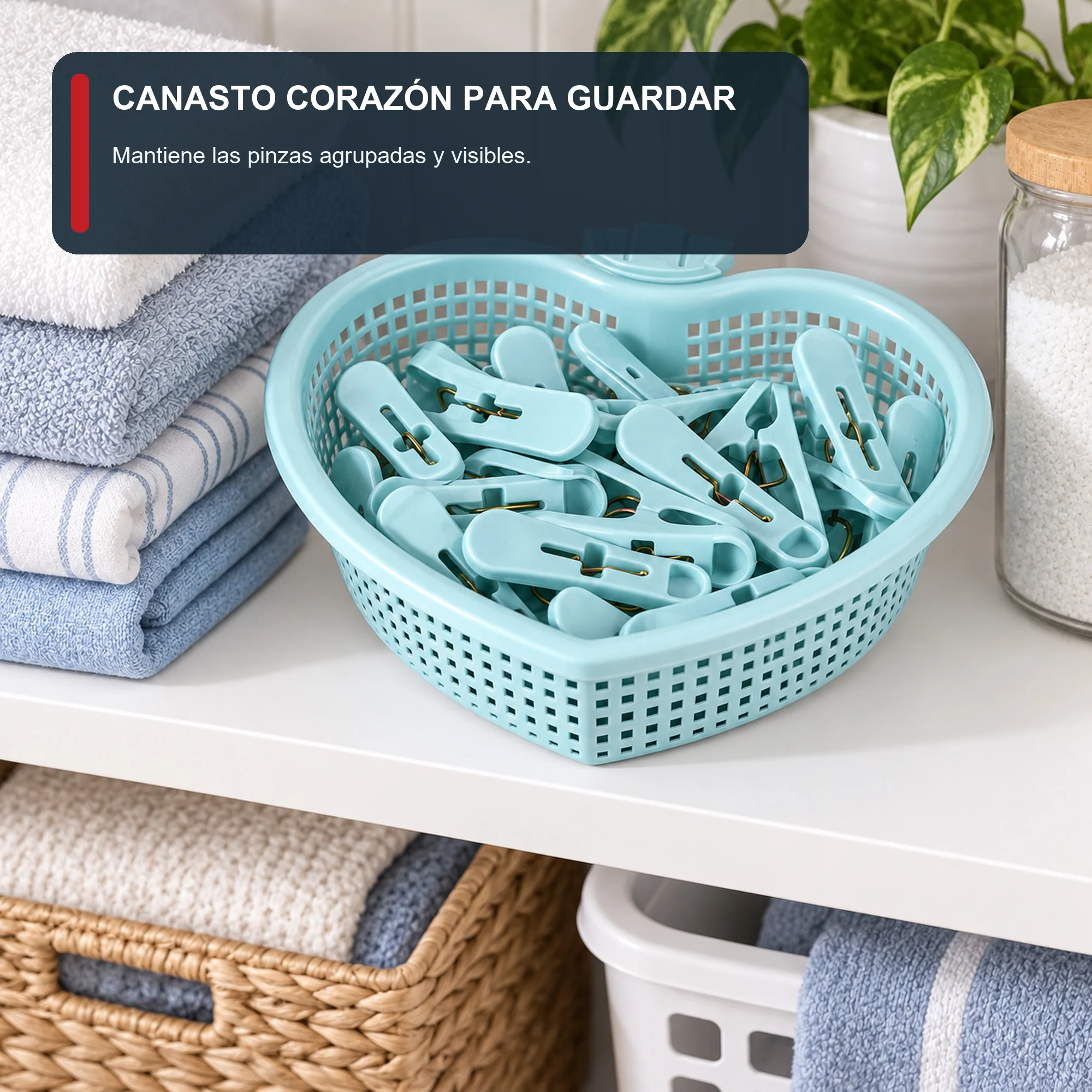Set de Pinzas para Ropa con Canasto Corazón, 17 × 4 cm