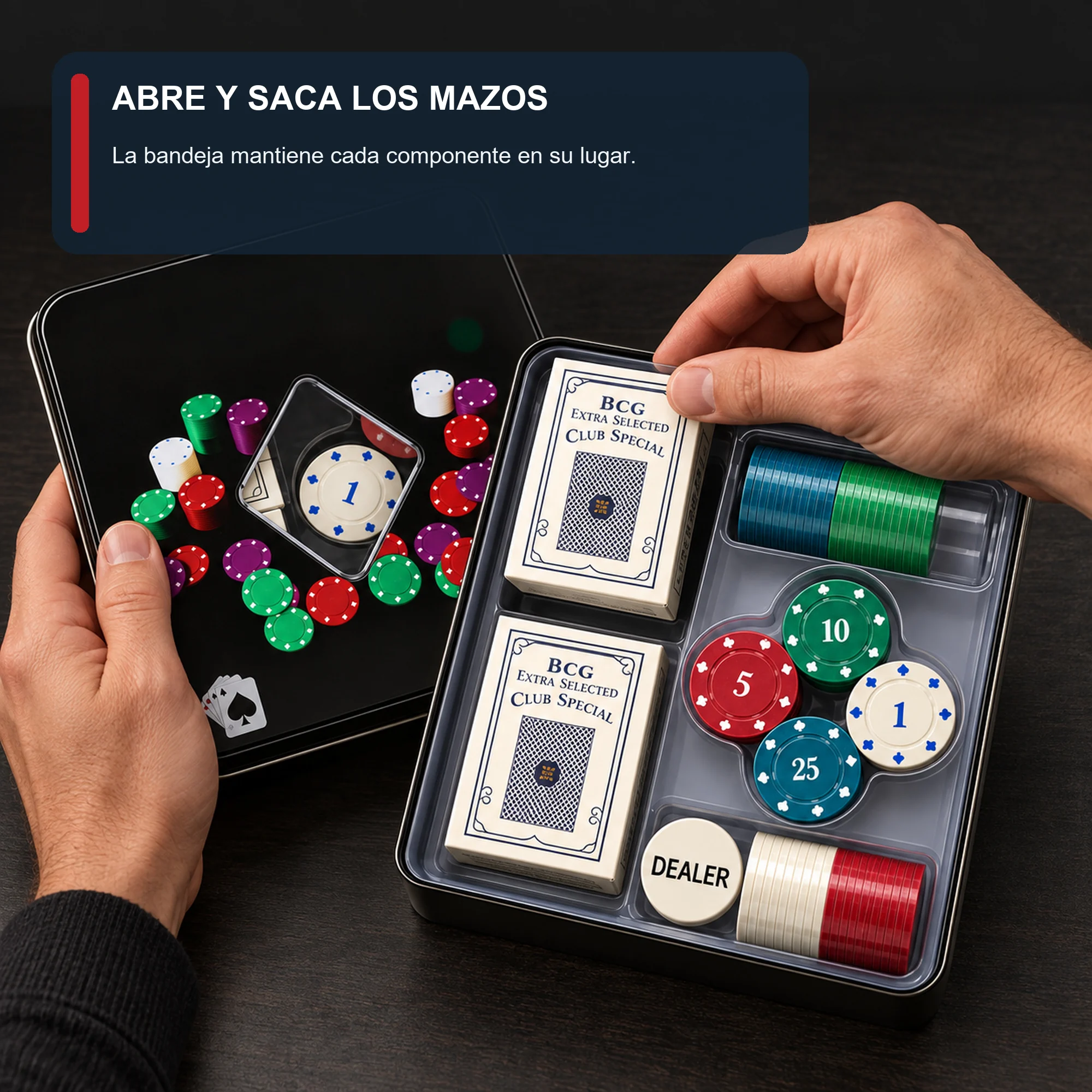 Set de Póker con 100 Fichas, 2 Mazos y Botón Dealer