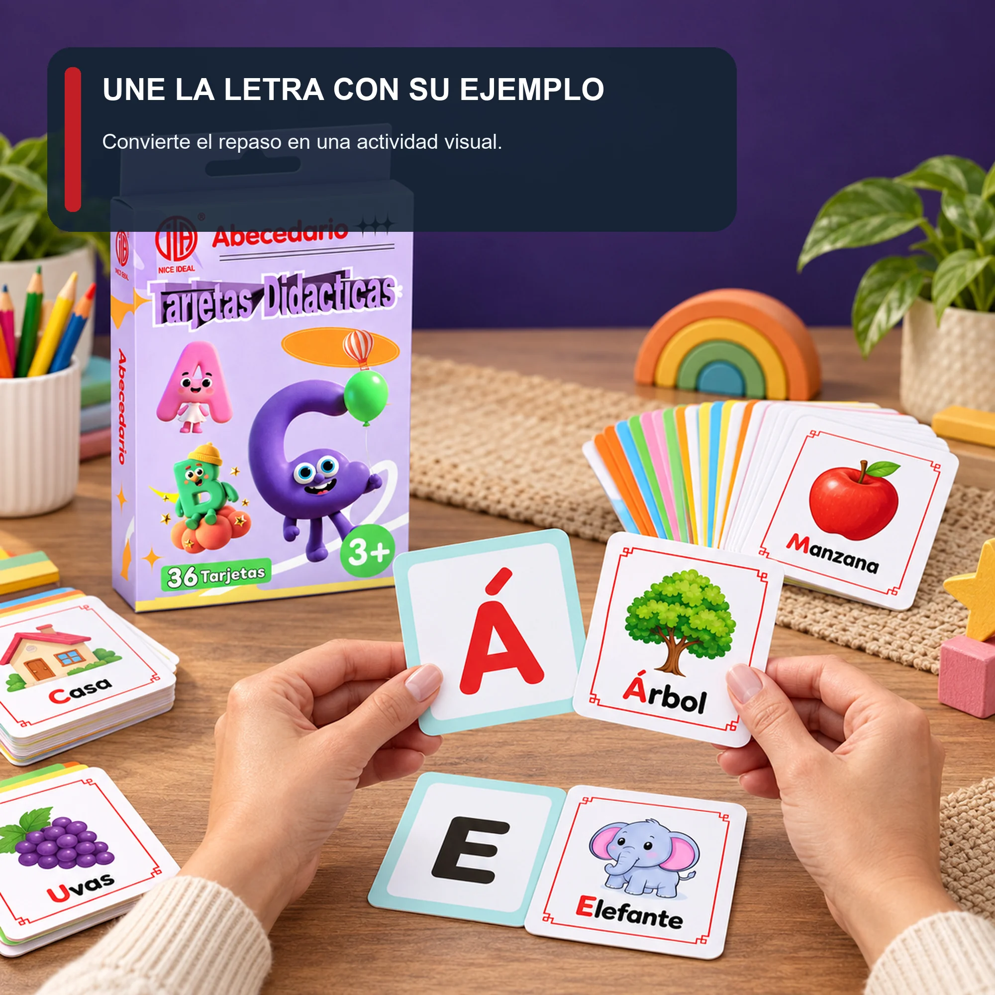 Tarjetas Didácticas de Abecedario en Español, 36 Unidades, 7,8 × 11,7 cm
