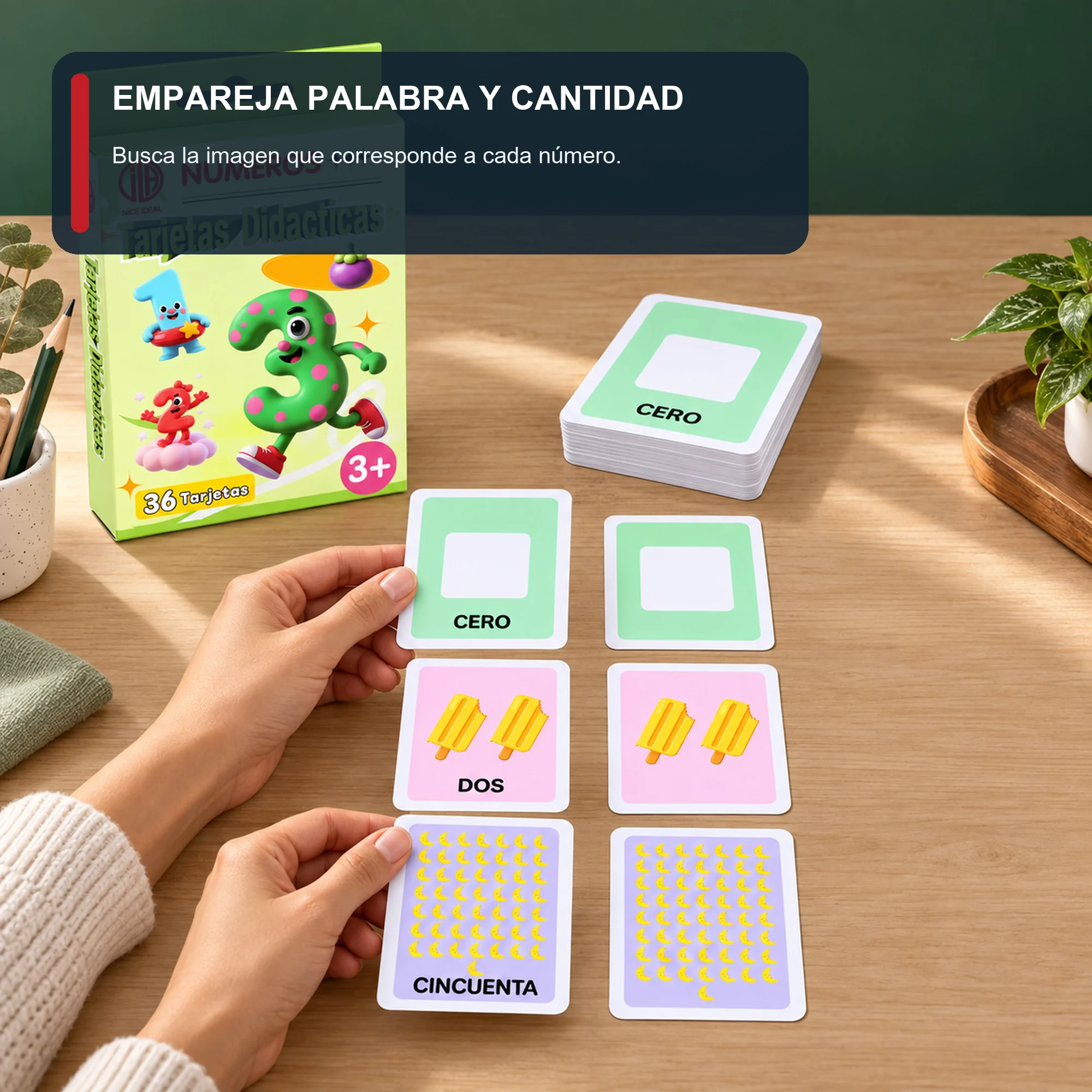 Tarjetas Didácticas de Números en Español, 36 Unidades, 7,8 × 11,7 cm