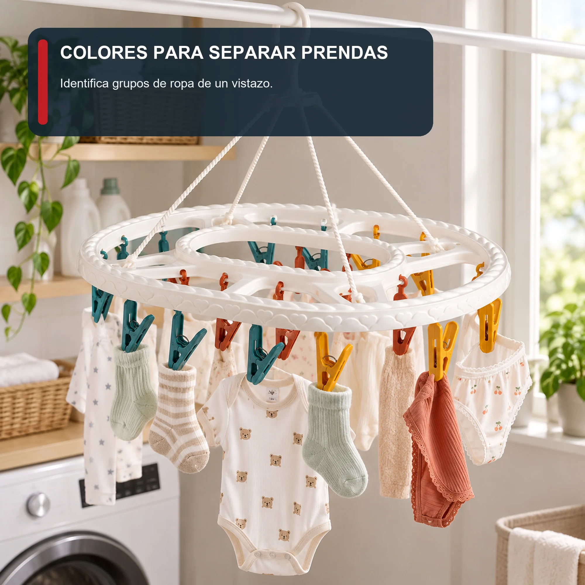 Tendedero Colgante Oval Rectangular con 20 Pinzas, 41,5 × 31 cm
