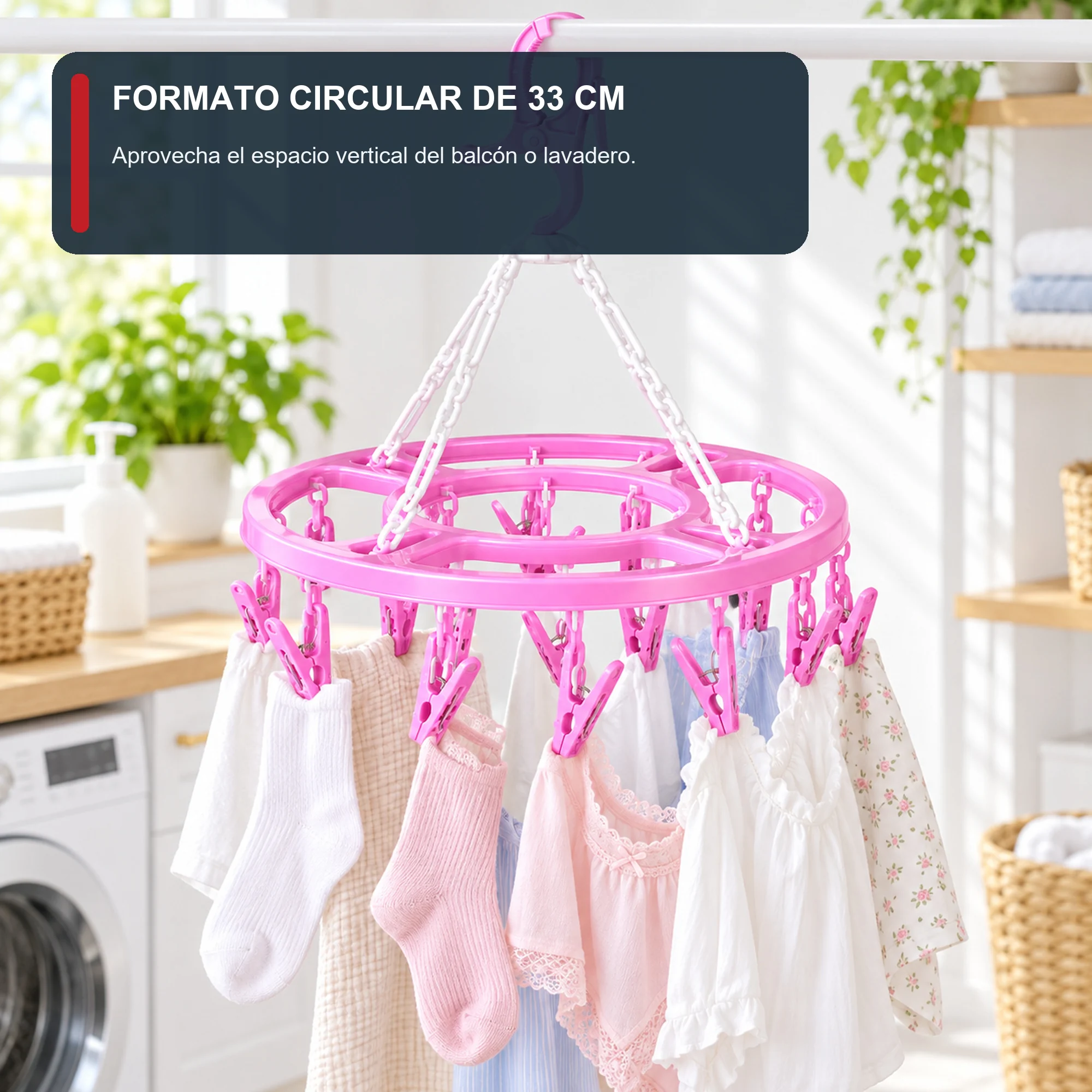 Tendedero Colgante Circular Decorativo con 16 Pinzas, diámetro 33 cm