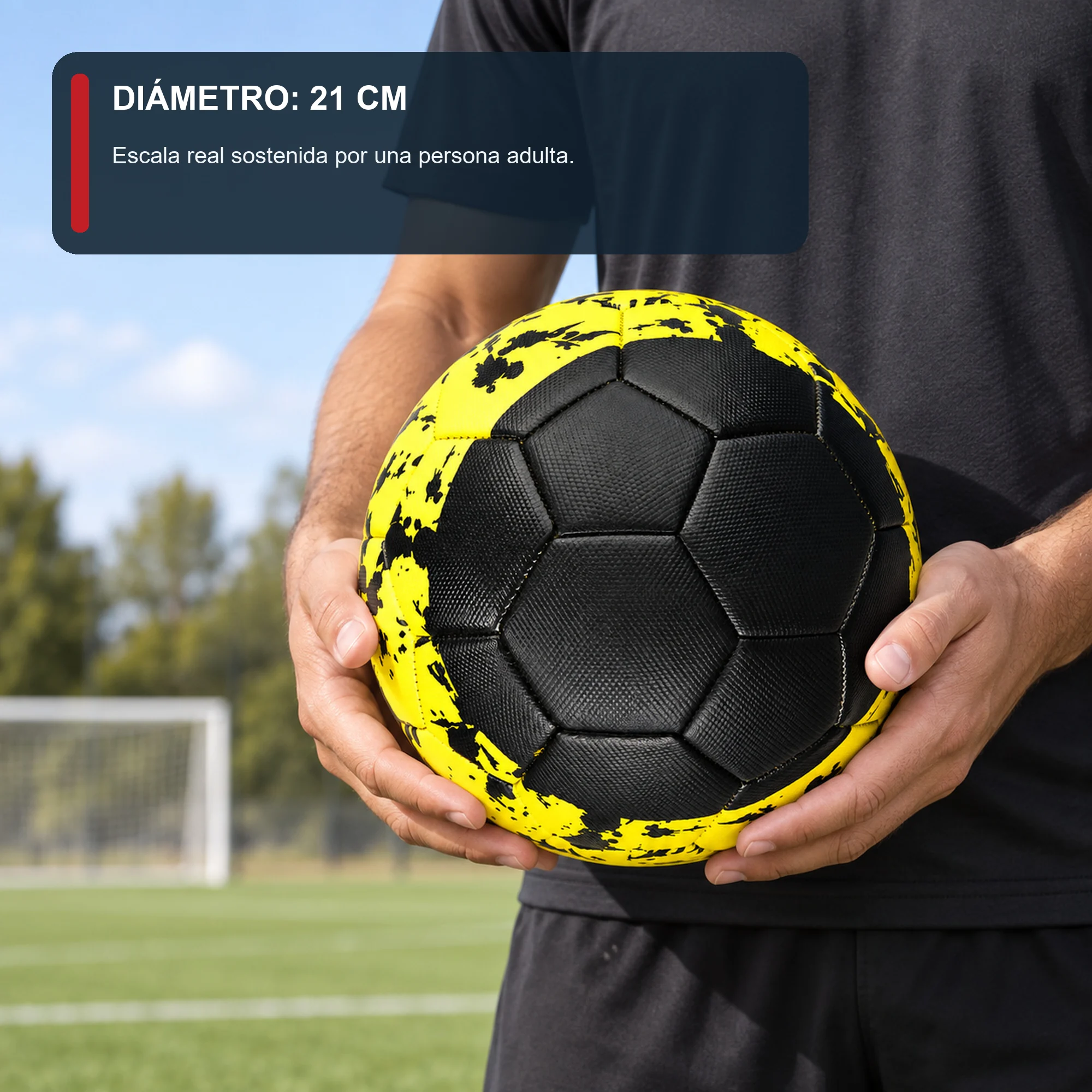 Balón de Fútbol Texturado Negro y Amarillo, 21 cm