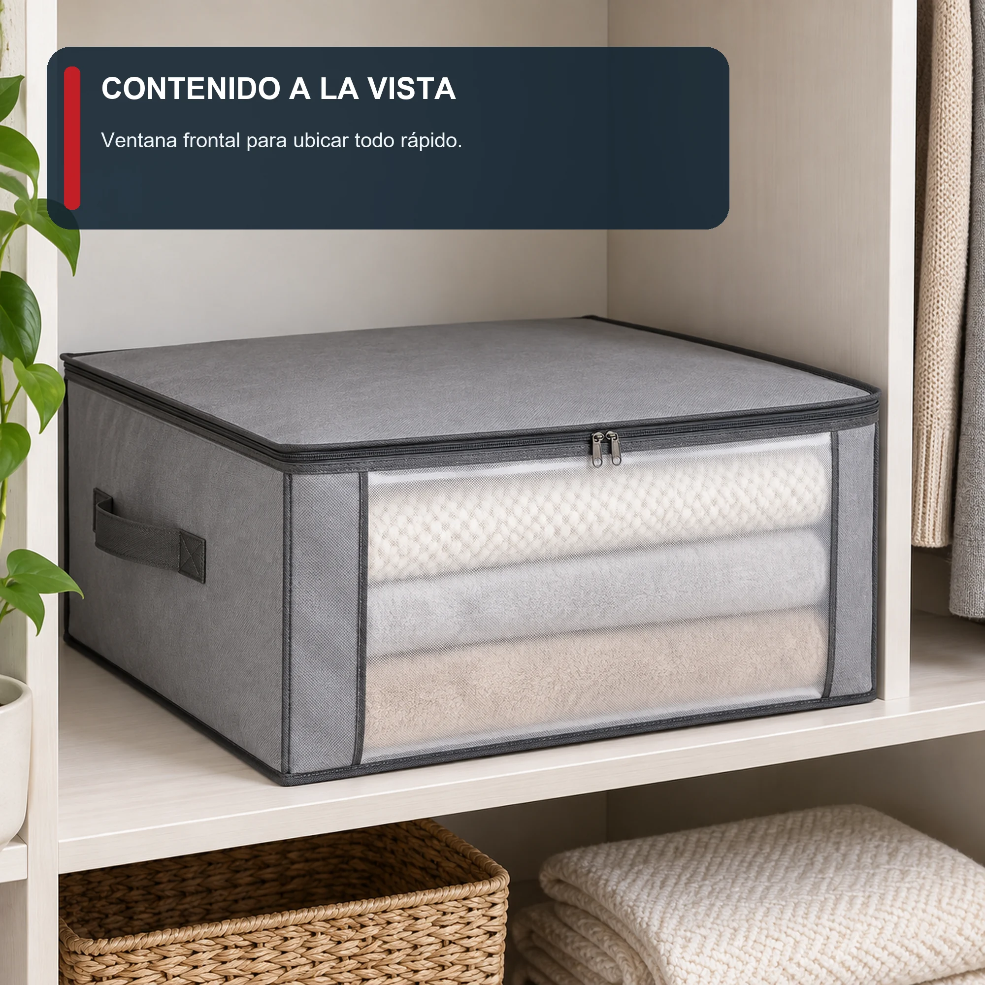 Bolsa Organizadora Gris con Ventana Frontal, 45 × 45 × 20 cm, 1 Unidad