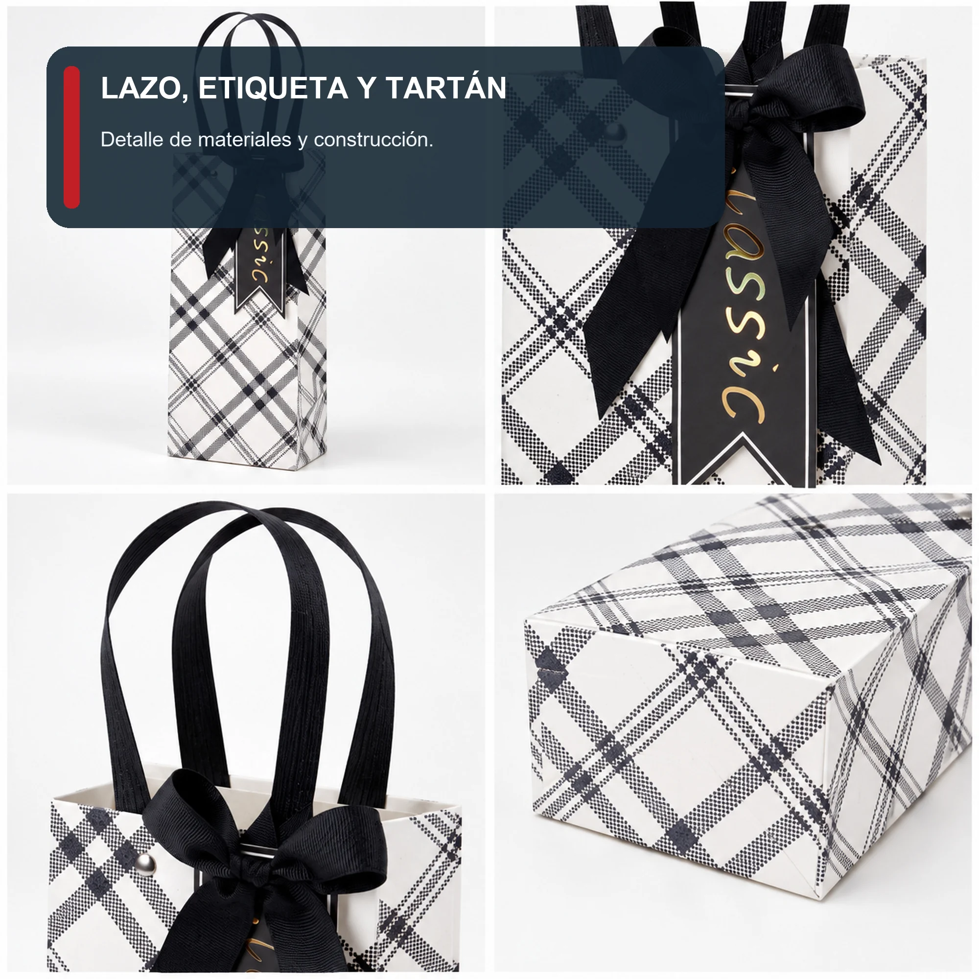 Bolsa de Regalo Bolsa Alta De Tartán Para Botella, 12,5 × 24 × 10 cm