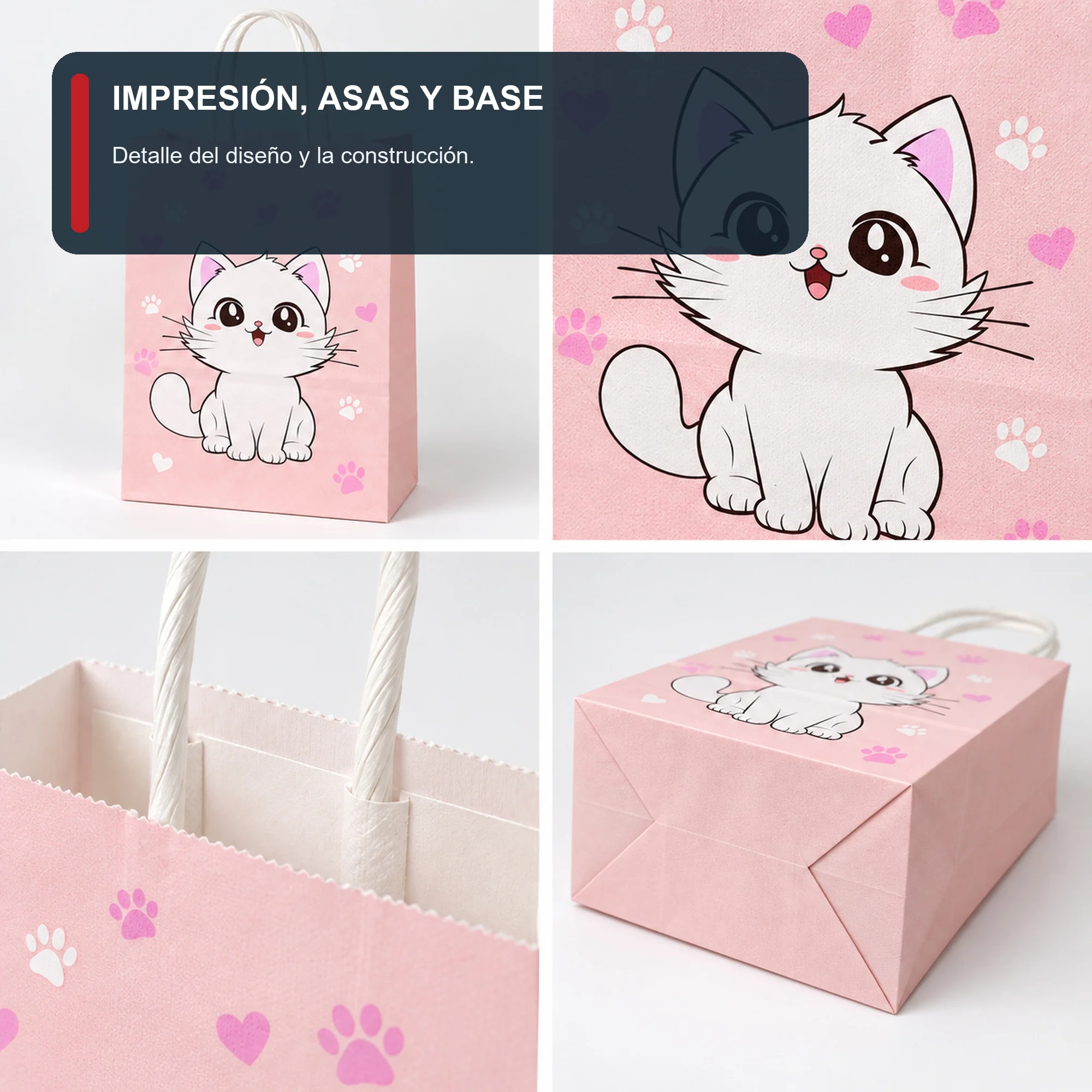 Bolsa de Regalo Infantil Estampada con Diseño De Gatito, 15 × 21 × 8 cm