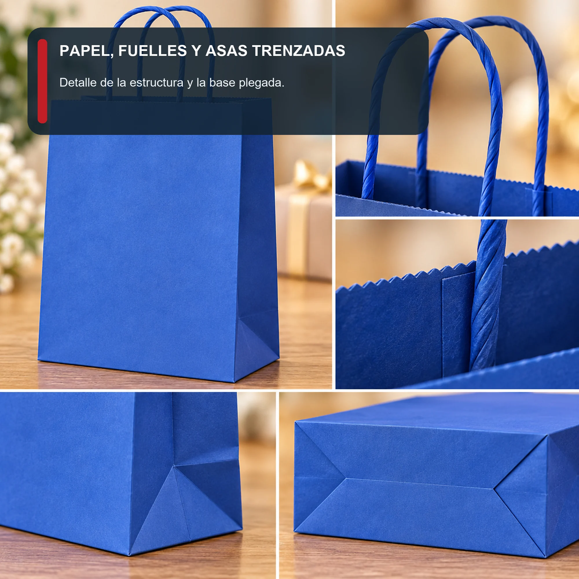 Bolsa de Regalo de Papel Liso con Asas Trenzadas, 26 × 32 × 12 cm, Colores Surtidos