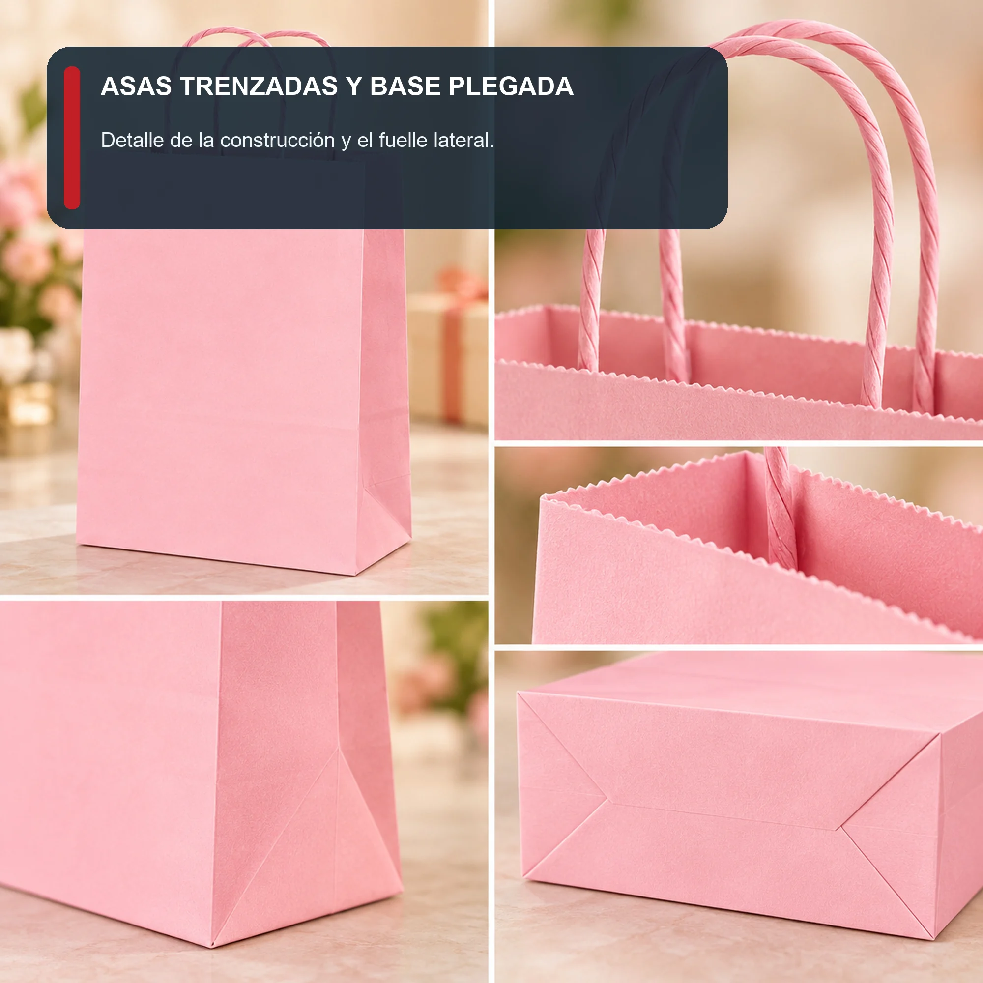 Bolsa de Regalo de Papel Liso con Asas Trenzadas, 22 × 27 × 11 cm, Colores Surtidos
