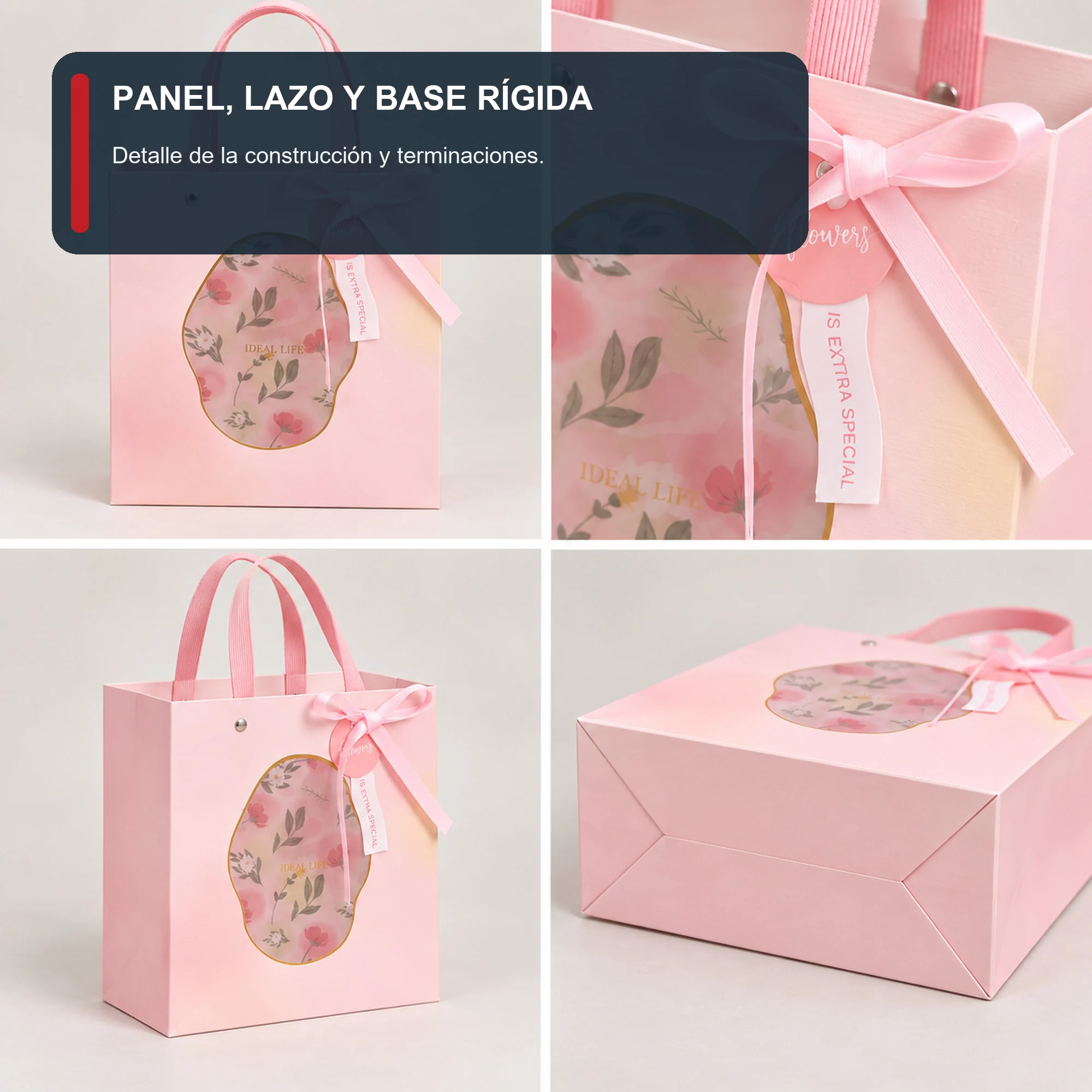 Bolsa de Regalo Rígida Floral con Formato Cuadrado Floral, 22 × 22 × 10 cm