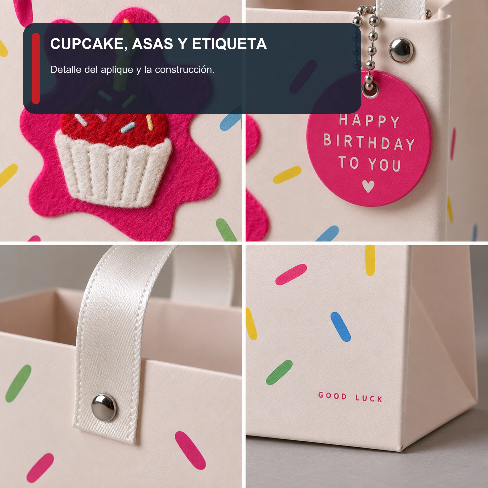 Bolsa de Regalo Rígida De Cumpleaños con Aplique De Cupcake, 22 × 22 × 10 cm