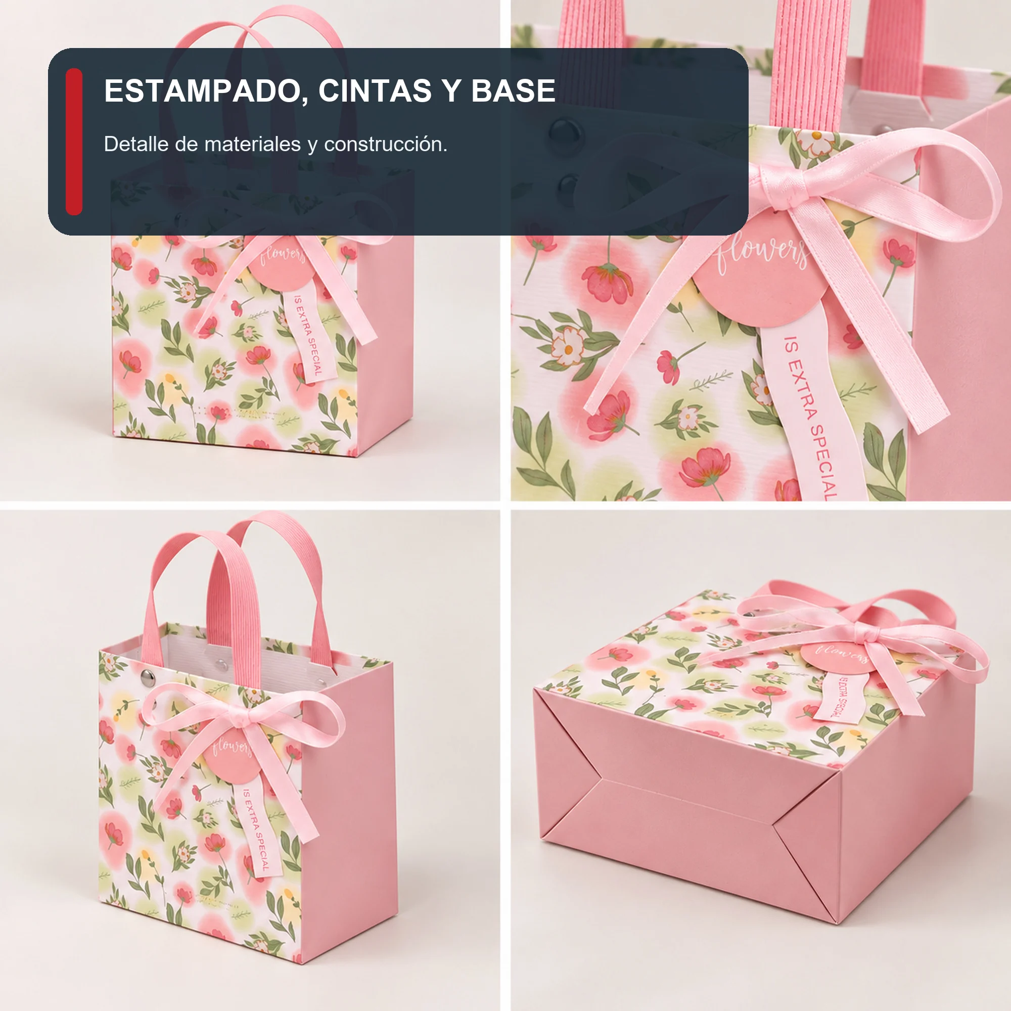 Bolsa de Regalo Rígida Floral con Formato Compacto Floral, 14,5 × 14,5 × 10 cm