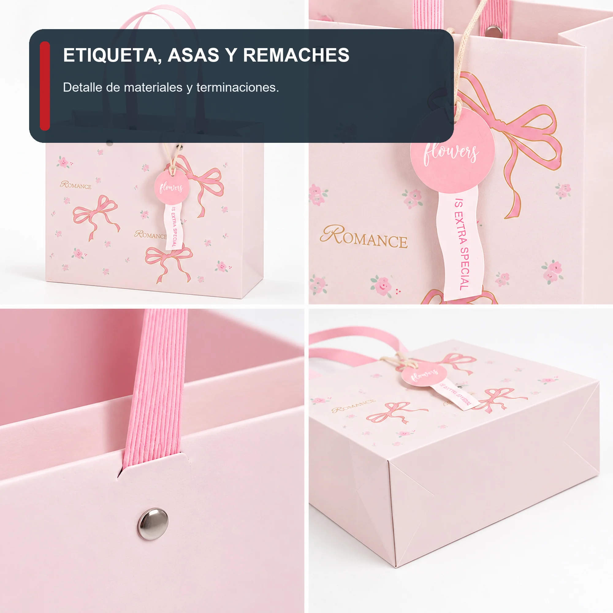 Bolsa de Regalo Rígida Estampada con Lazos Con Borde Dorado, 24,5 × 19,5 × 9,5 cm