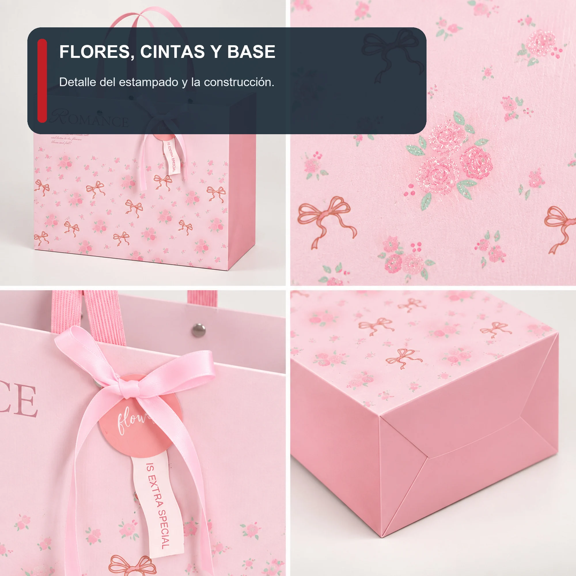 Bolsa de Regalo Rígida Romántica con Formato Ancho Romántico, 32 × 25,5 × 15 cm