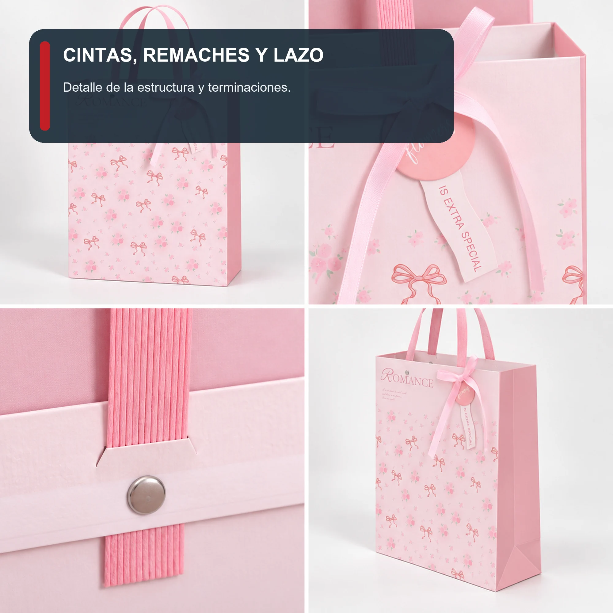 Bolsa de Regalo Rígida Romántica con Formato Alto Romántico, 26 × 32 × 12,5 cm