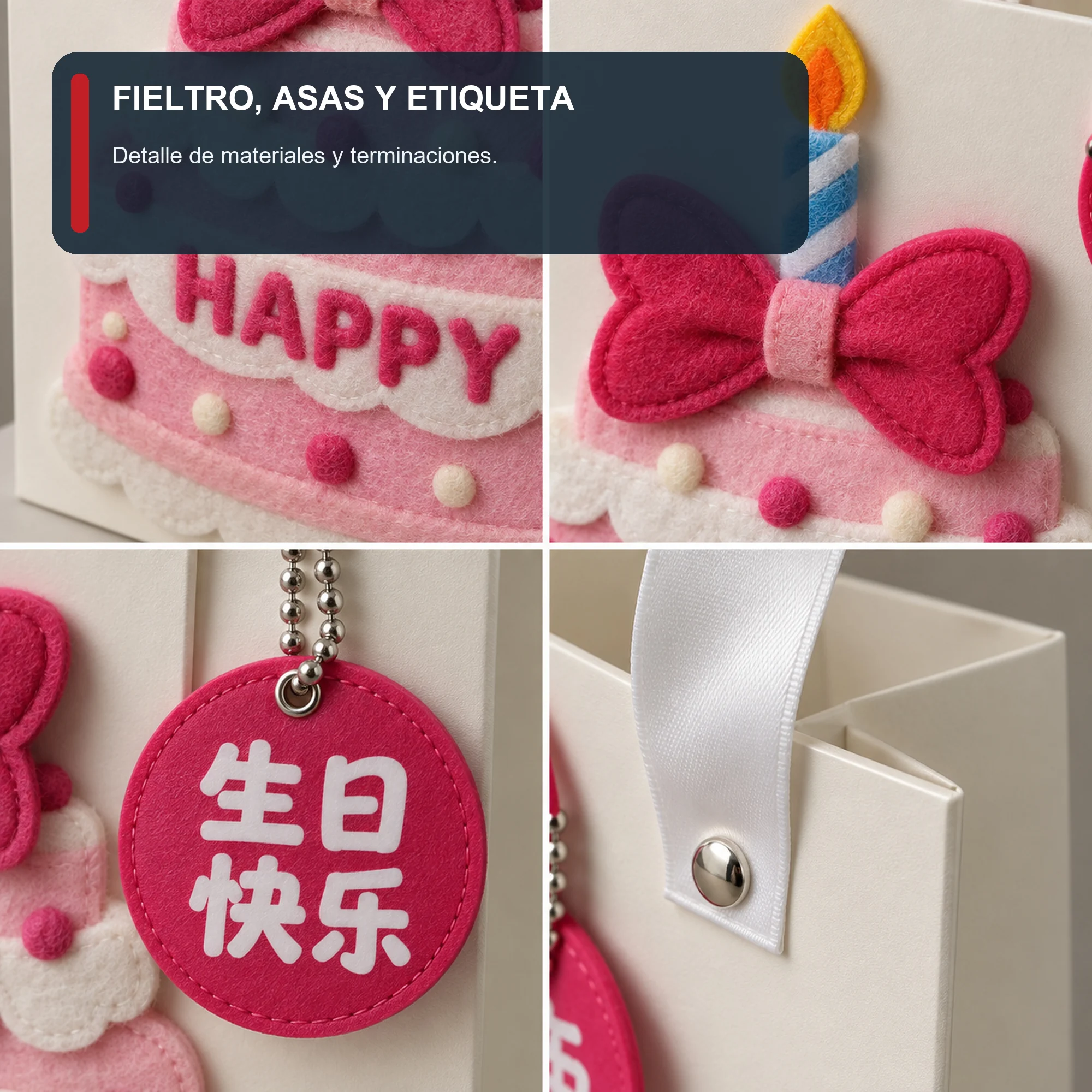 Bolsa de Regalo Rígida De Cumpleaños con Torta Con Lazo Y Vela, 20 × 20 × 20 cm