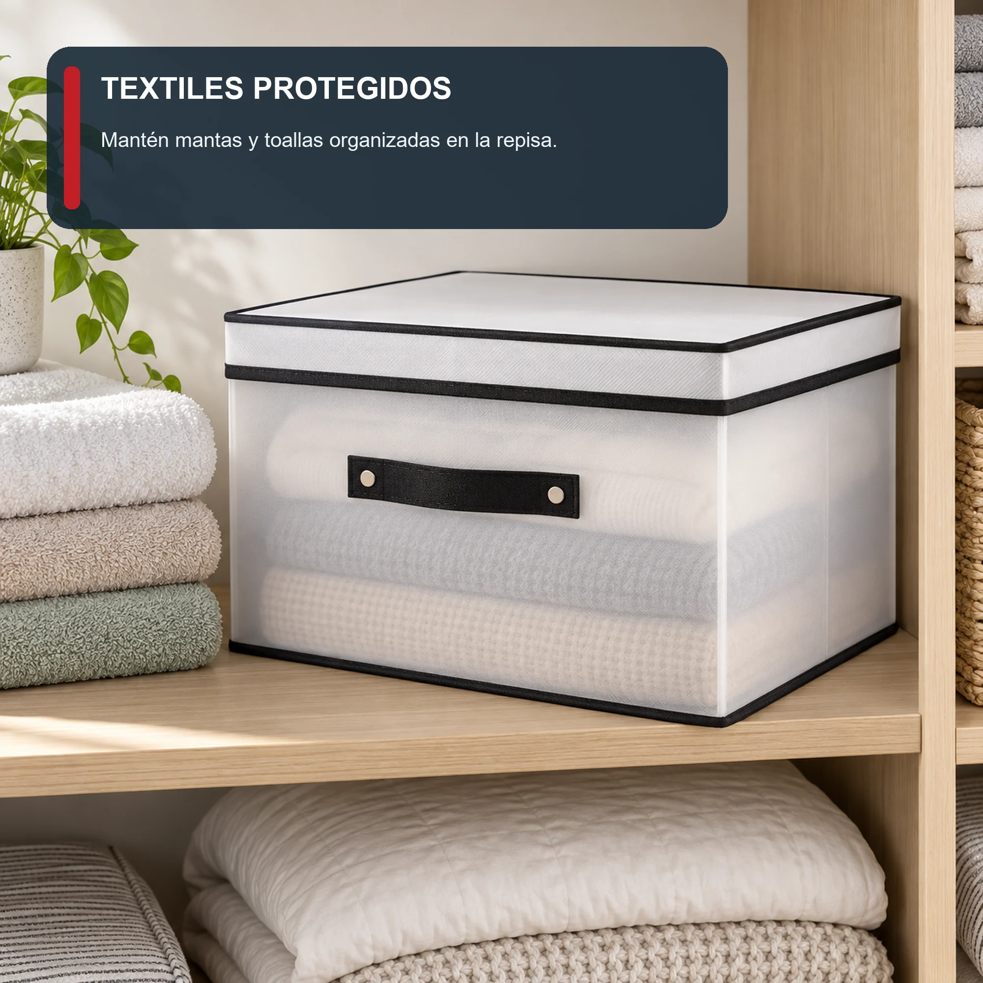 Caja organizadora mediana con tapa de PEVA y PP, 40 × 30 × 25 cm, 1 Unidad
