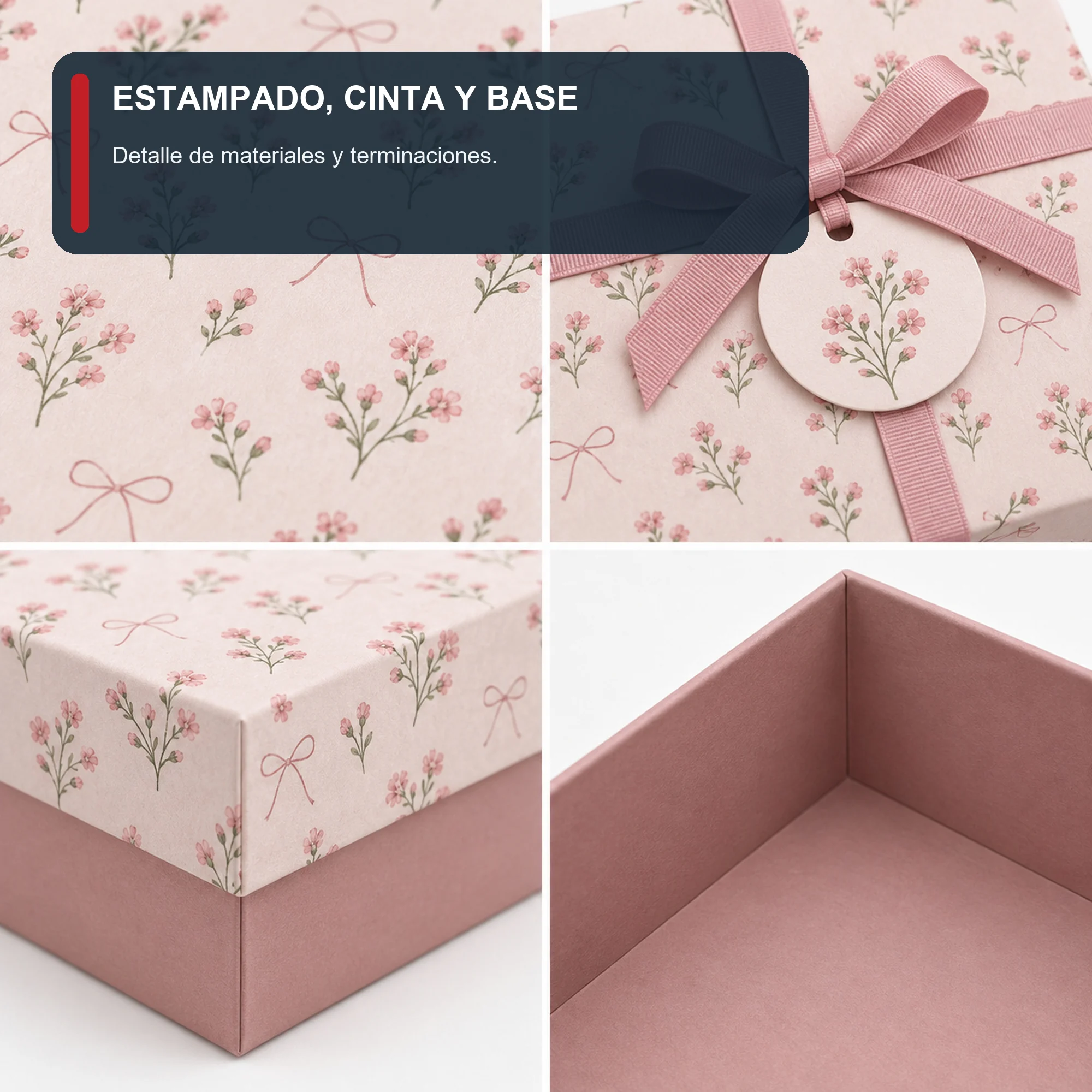 Caja de Regalo Caja Rígida Floral con Tapa y Cinta, 22,5 × 17 × 10 cm